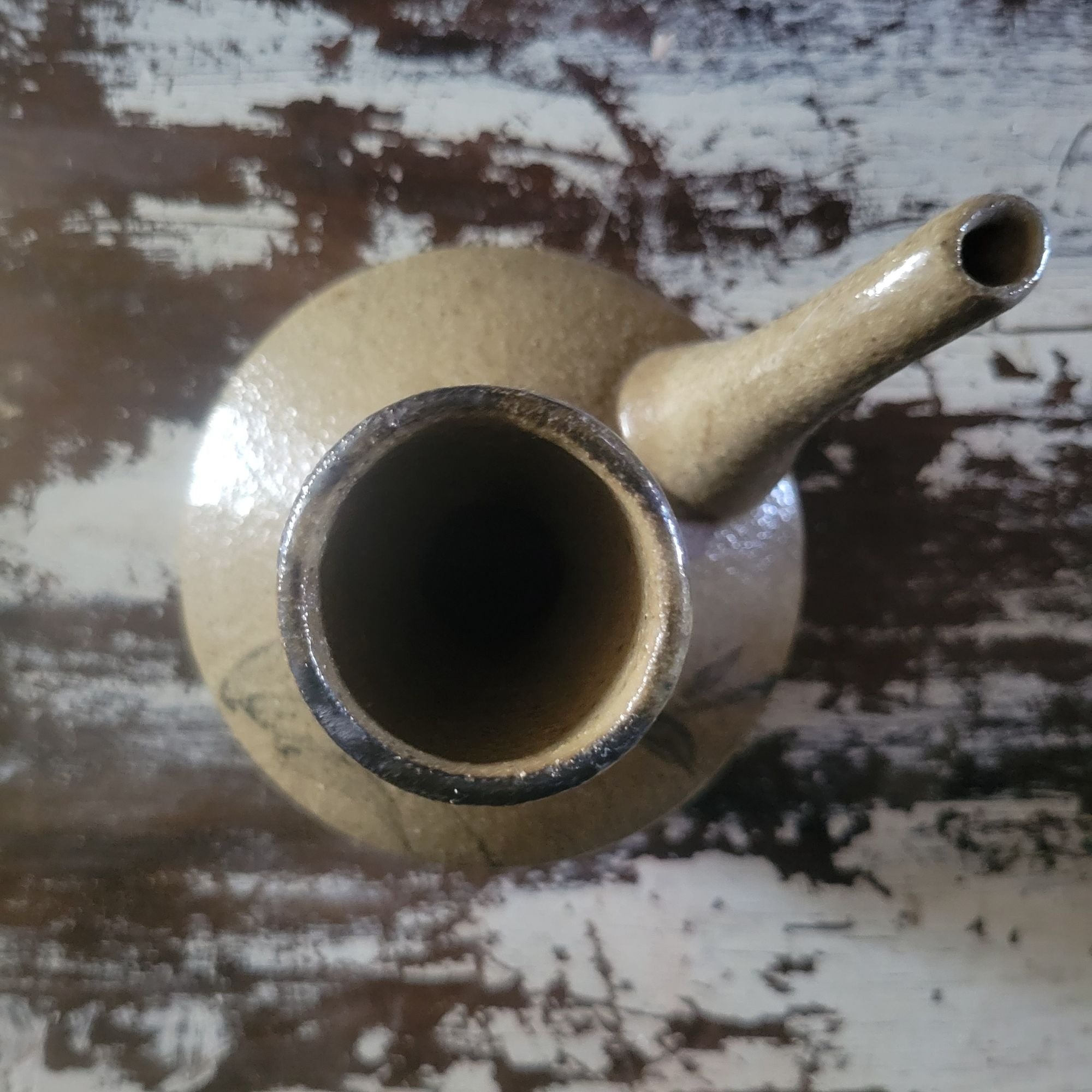 Vintage Japanese Ceramic Pottery Sake Pourer Jug Bamboo Motif Red Clay Handmade