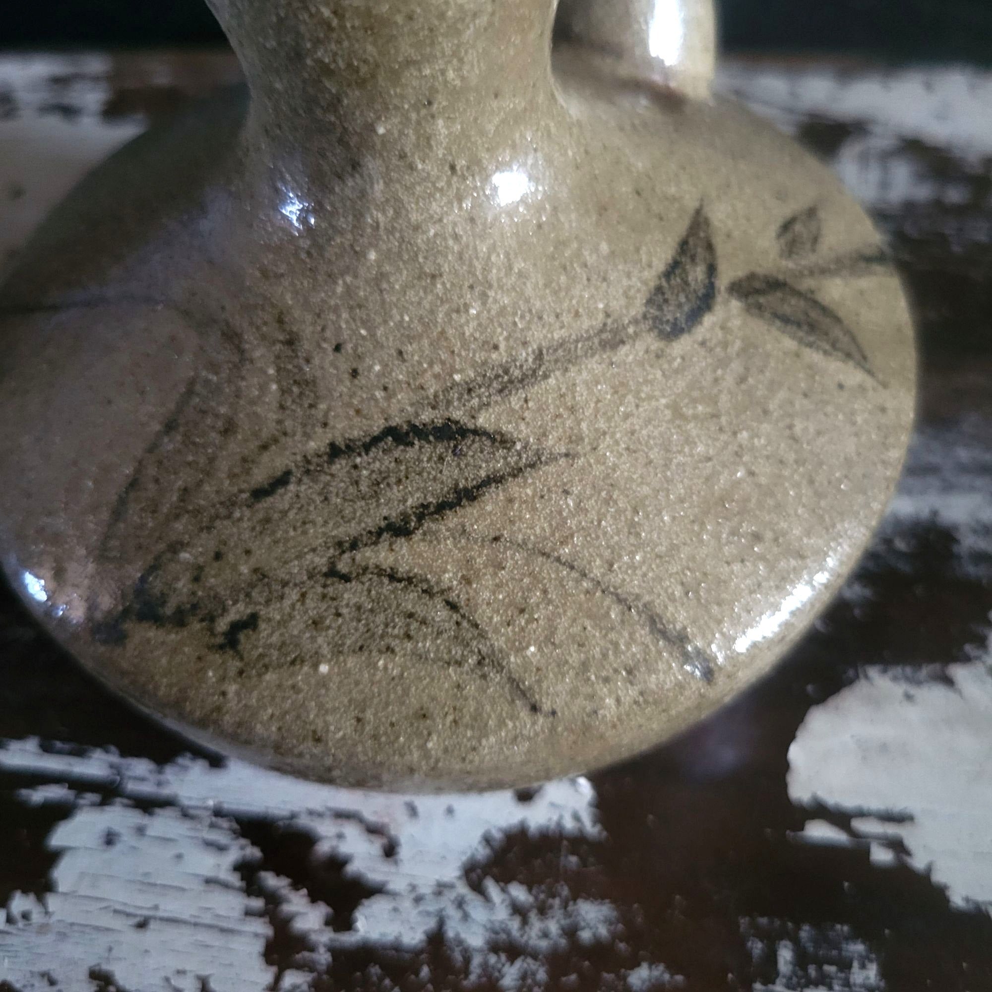 Vintage Japanese Ceramic Pottery Sake Pourer Jug Bamboo Motif Red Clay Handmade