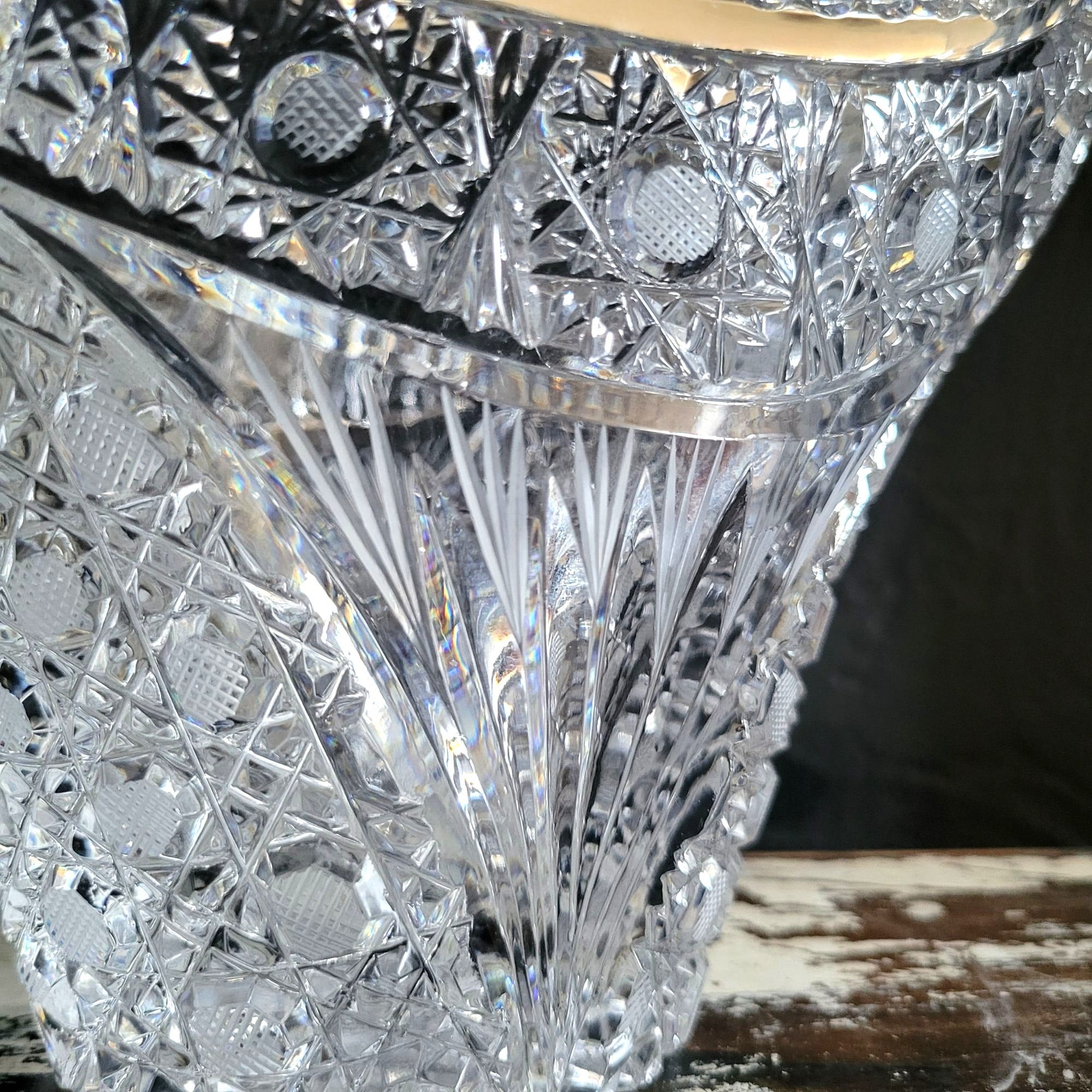 Large Vtg Hand-Cut Lead Crystal Basket Bohemian Crystal Centerpiece Basket 9.75"