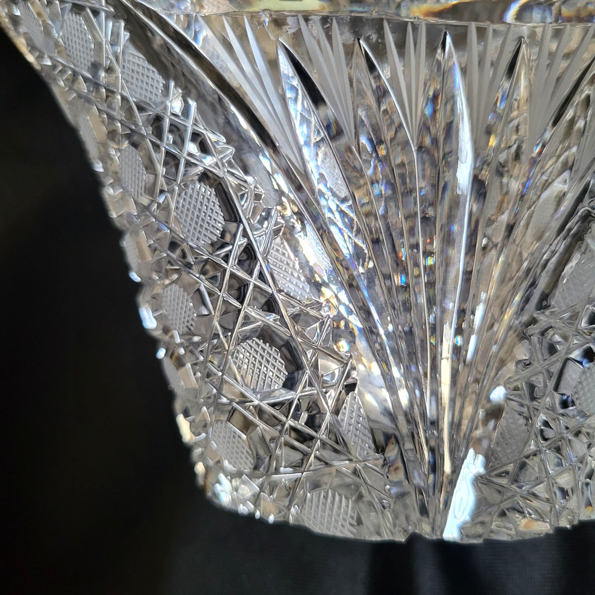 Large Vtg Hand-Cut Lead Crystal Basket Bohemian Crystal Centerpiece Basket 9.75"