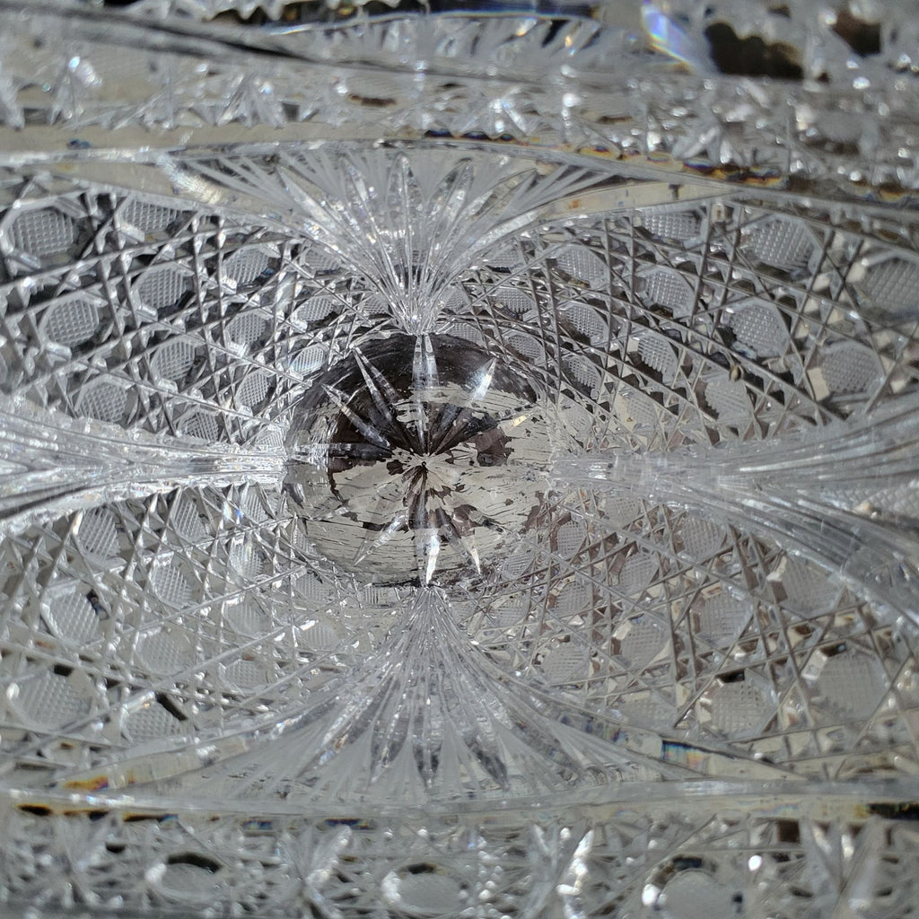 Large Vtg Hand-Cut Lead Crystal Basket Bohemian Crystal Centerpiece Basket 9.75"