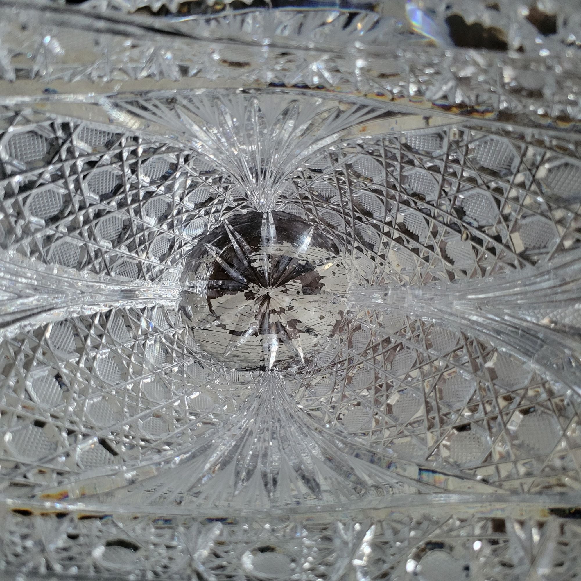 Large Vtg Hand-Cut Lead Crystal Basket Bohemian Crystal Centerpiece Basket 9.75"