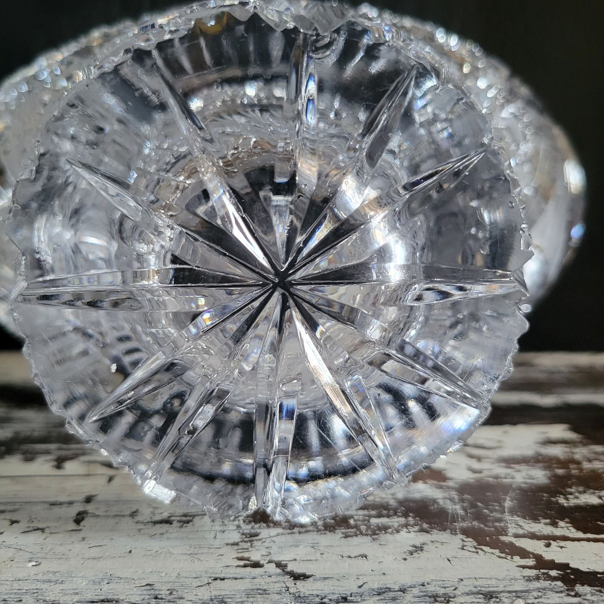 Large Vtg Hand-Cut Lead Crystal Basket Bohemian Crystal Centerpiece Basket 9.75"