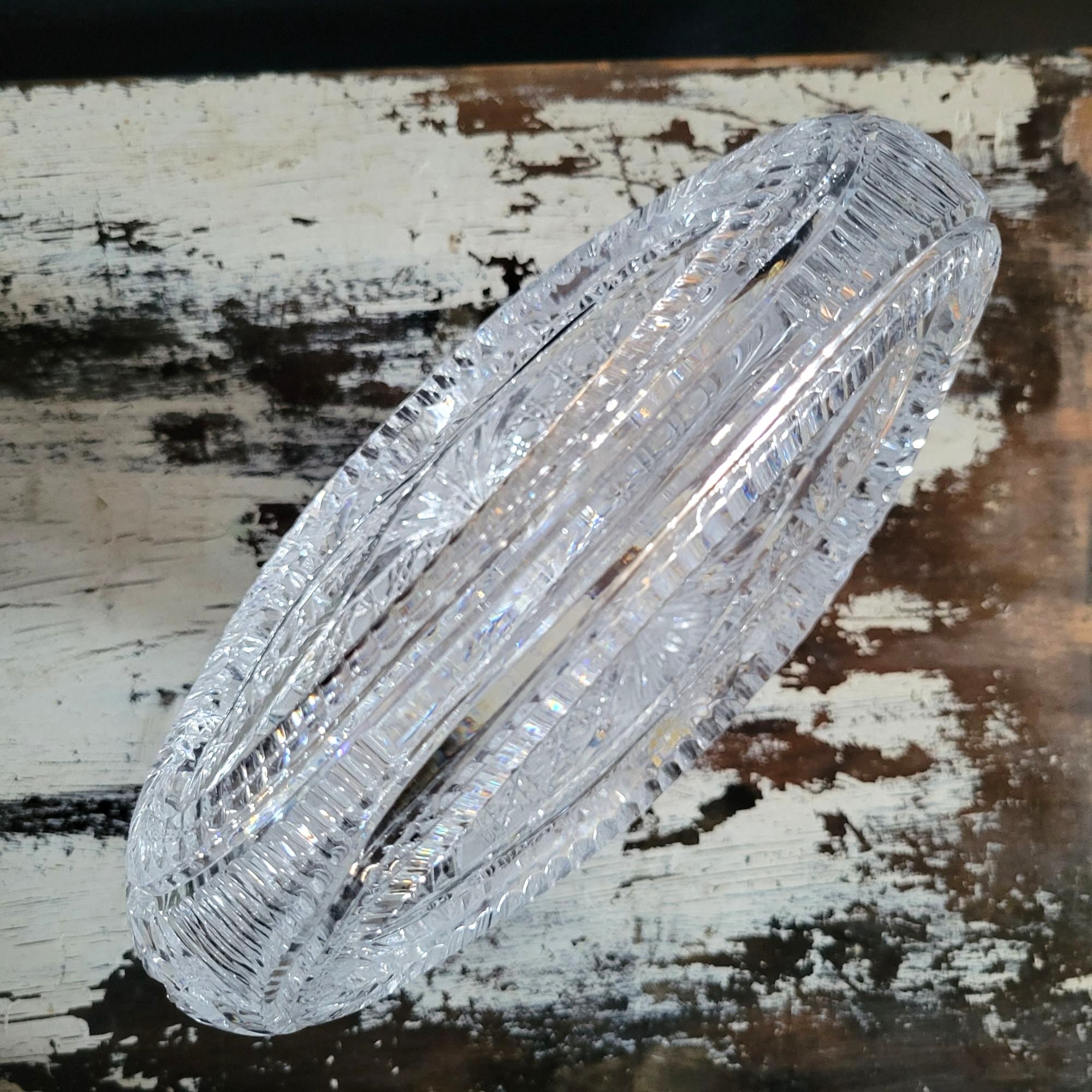 Large Vtg Hand-Cut Lead Crystal Basket Bohemian Crystal Centerpiece Basket 9.75"