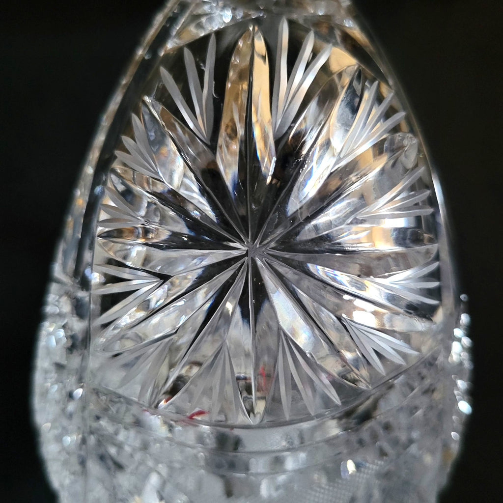 Large Vtg Hand-Cut Lead Crystal Basket Bohemian Crystal Centerpiece Basket 9.75"