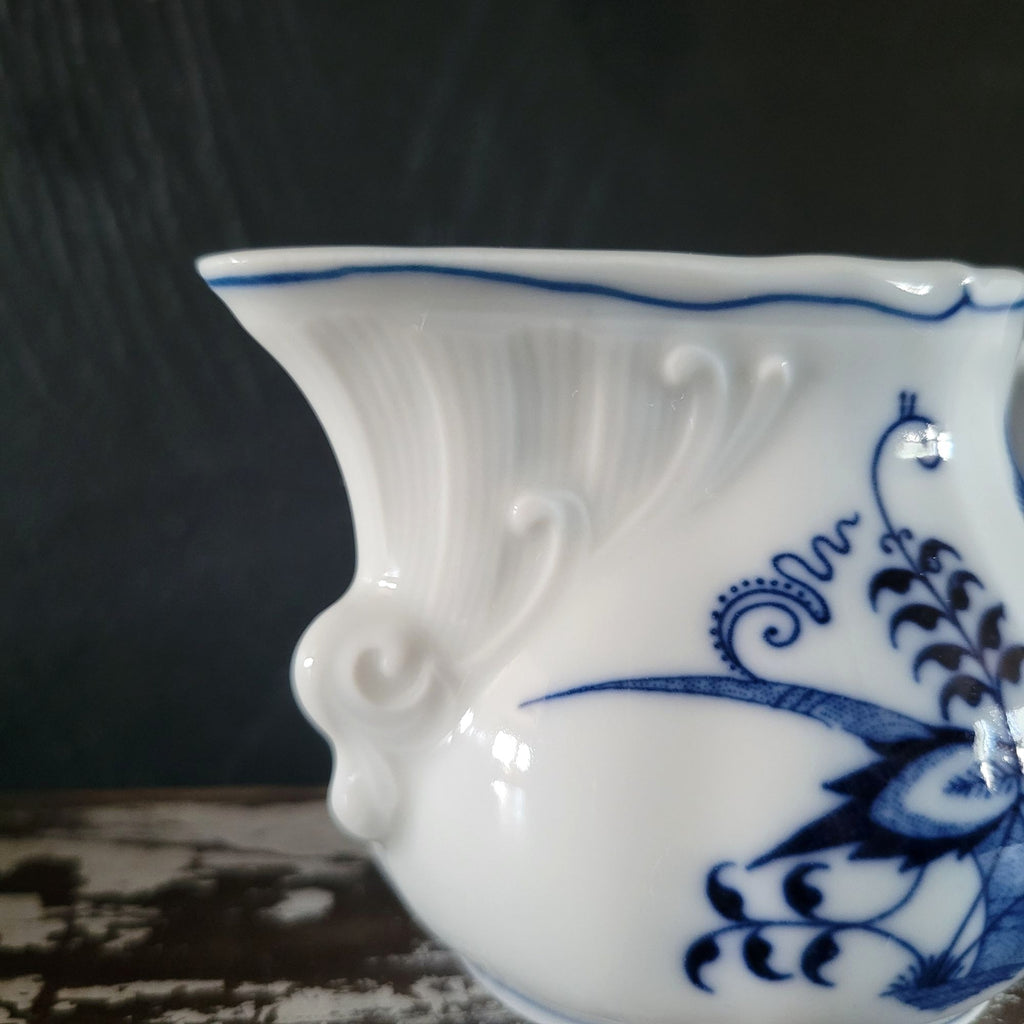 Vtg Blue Danube Creamer Jug 6 Oz Blue and White Porcelain Floral & Scroll Design