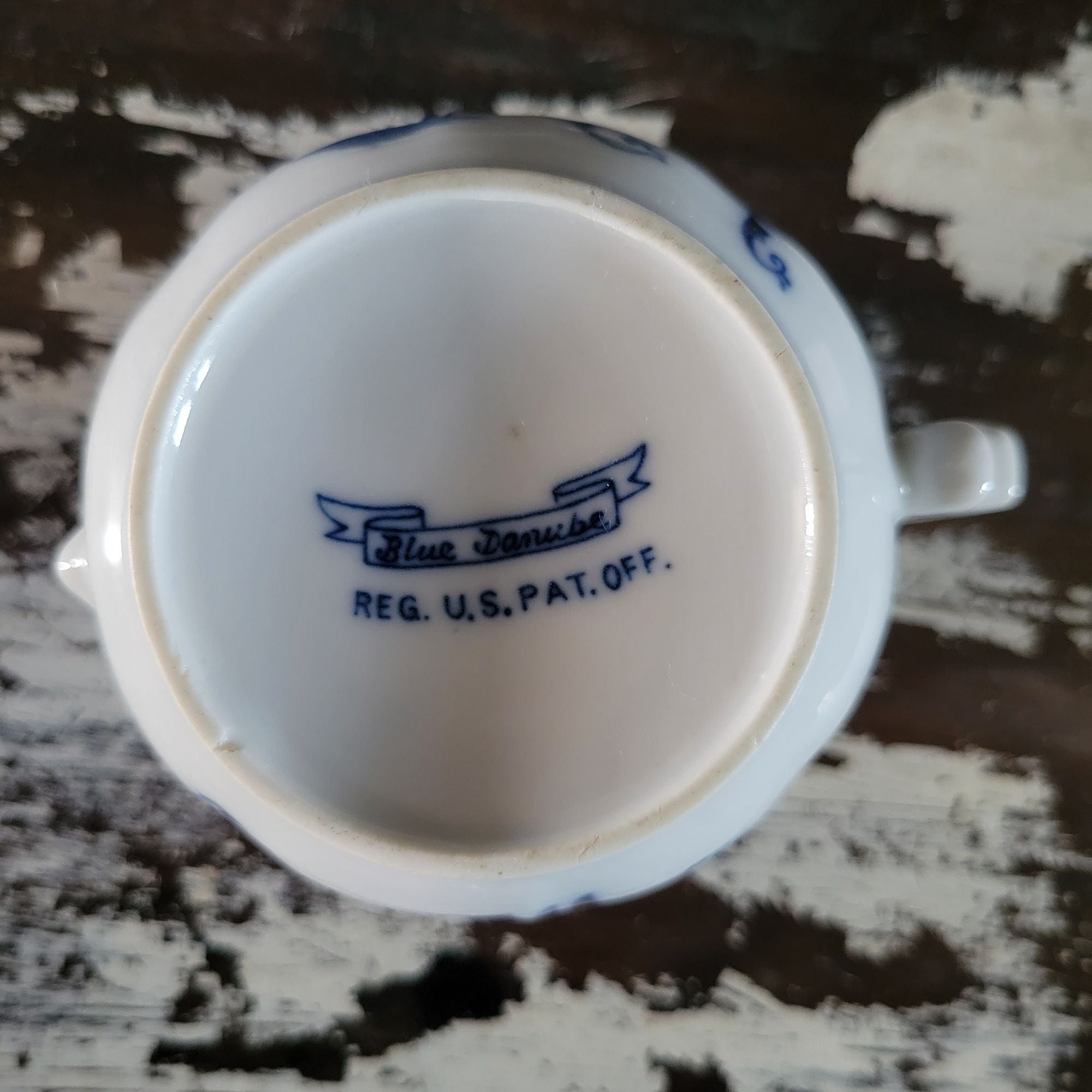 Vtg Blue Danube Creamer Jug 6 Oz Blue and White Porcelain Floral & Scroll Design