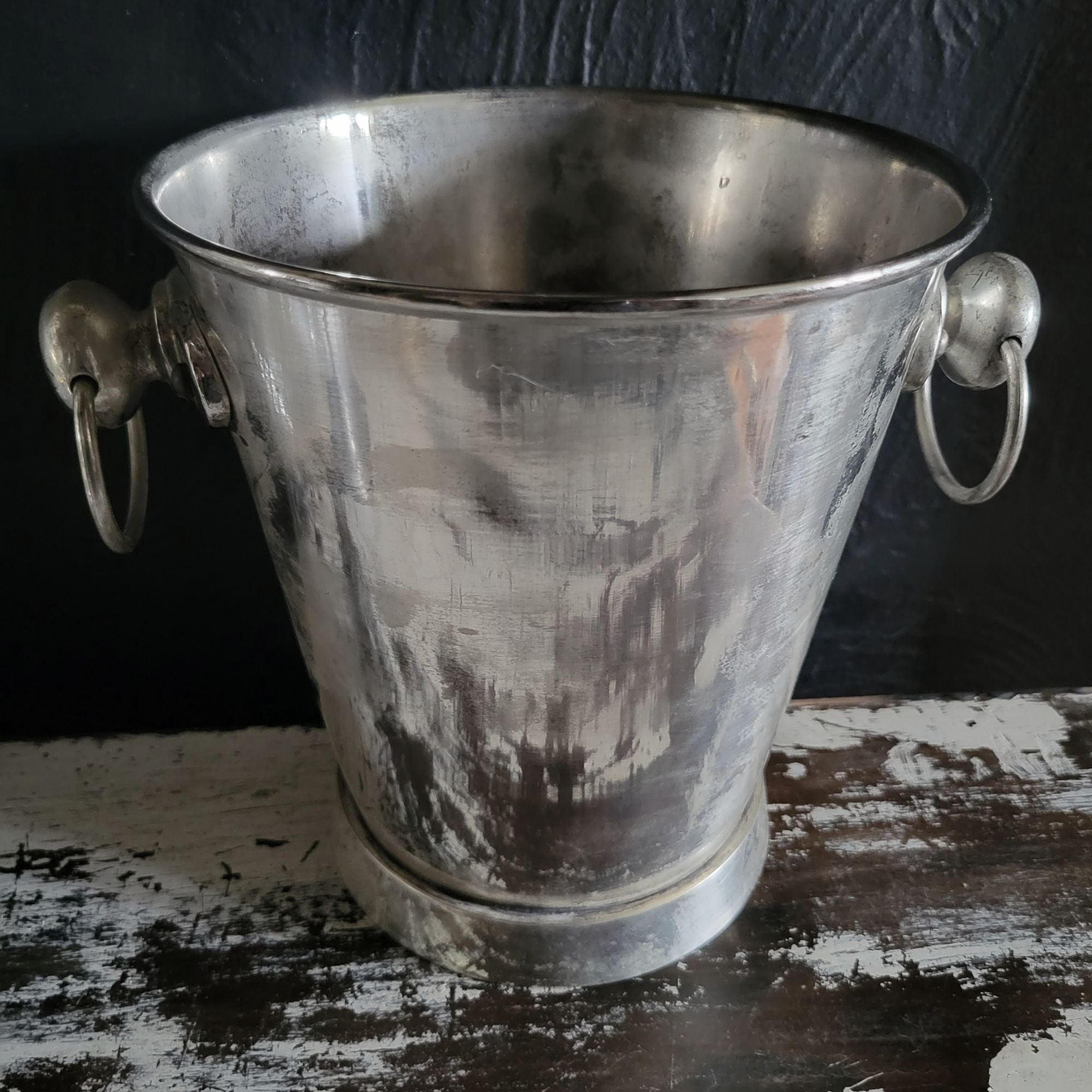 Sur La Table Champagne Bucket Weathered Silver-Toned Metal With Side Handles