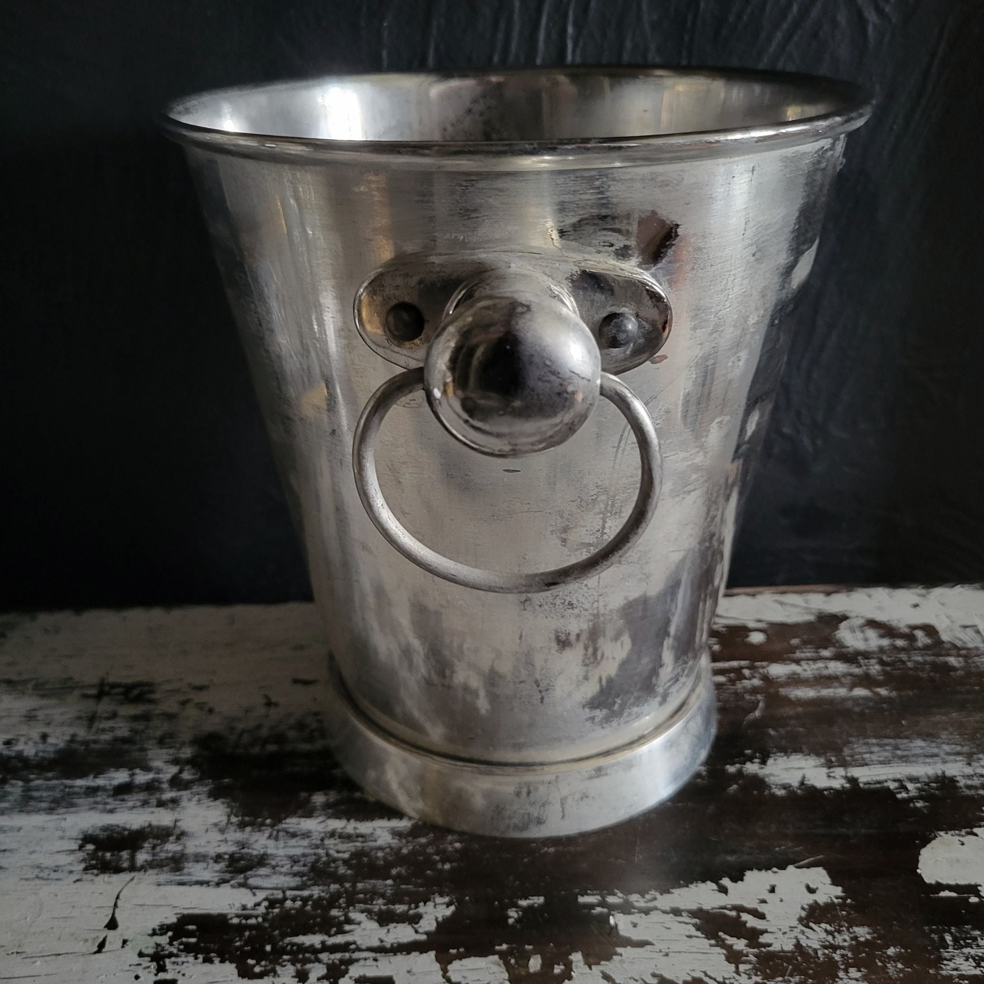 Sur La Table Champagne Bucket Weathered Silver-Toned Metal With Side Handles