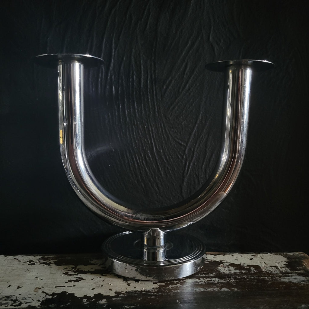 Pair of 1930s Art Deco Chase By Walter Von Nessen Taurex U-Shaped Candle Holders