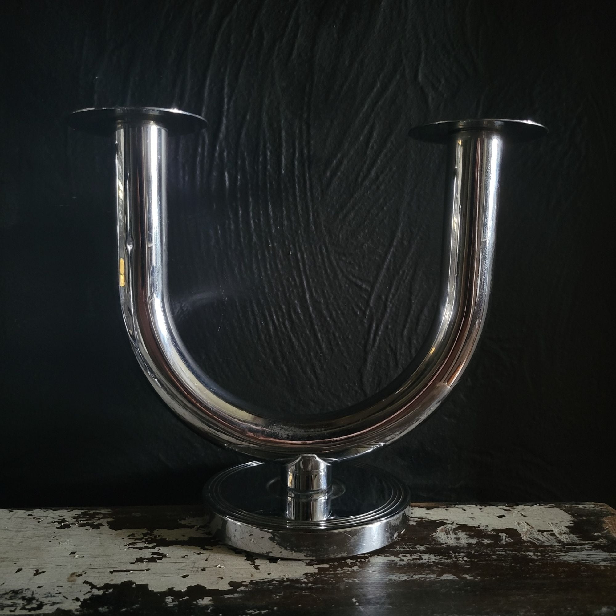 Pair of 1930s Art Deco Chase By Walter Von Nessen Taurex U-Shaped Candle Holders