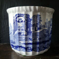 Vintage Spode Blue Italian Cachepot Fluted English Blue And White Planter 5"