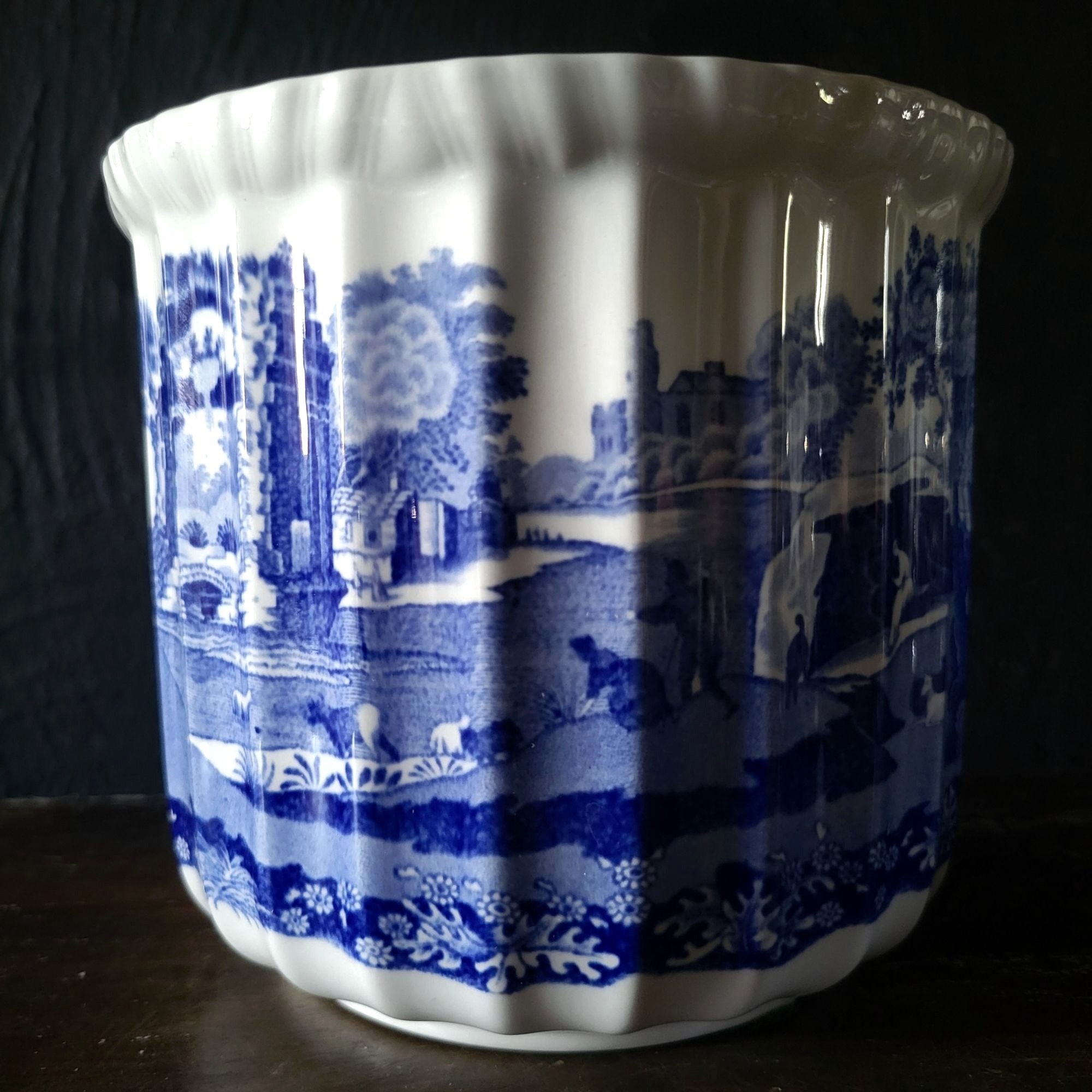 Vintage Spode Blue Italian Cachepot Fluted English Blue And White Planter 5"