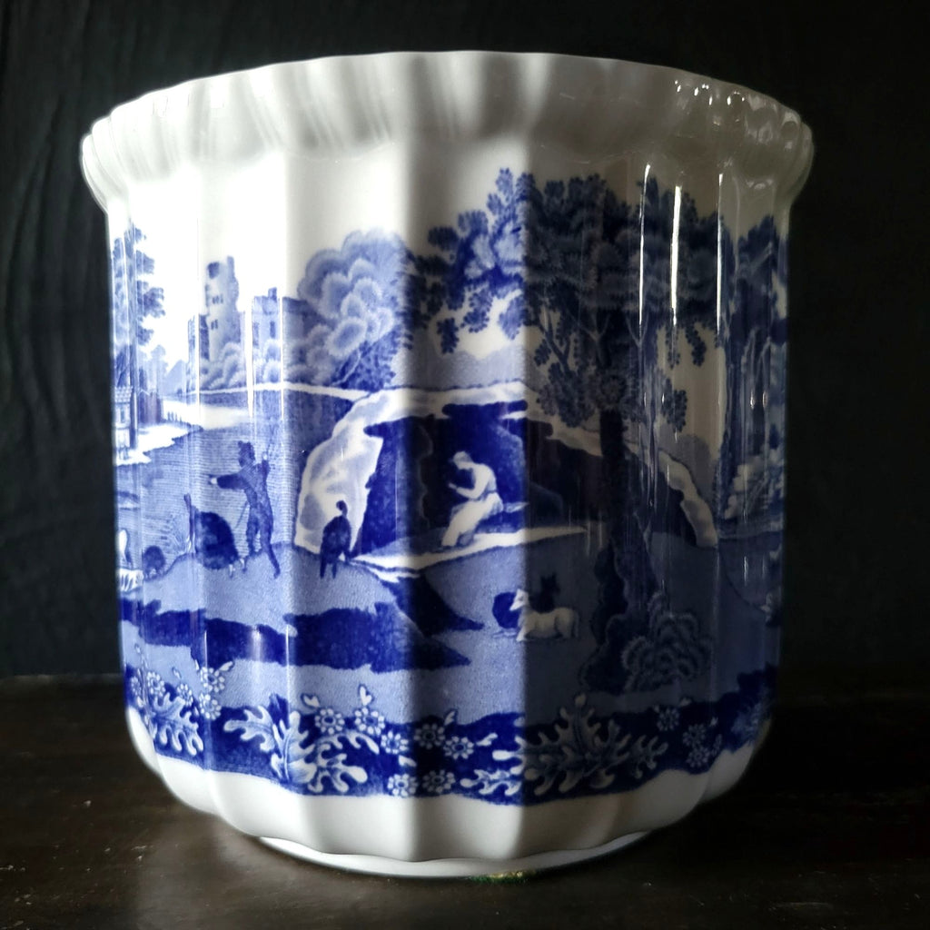 Vintage Spode Blue Italian Cachepot Fluted English Blue And White Planter 5"