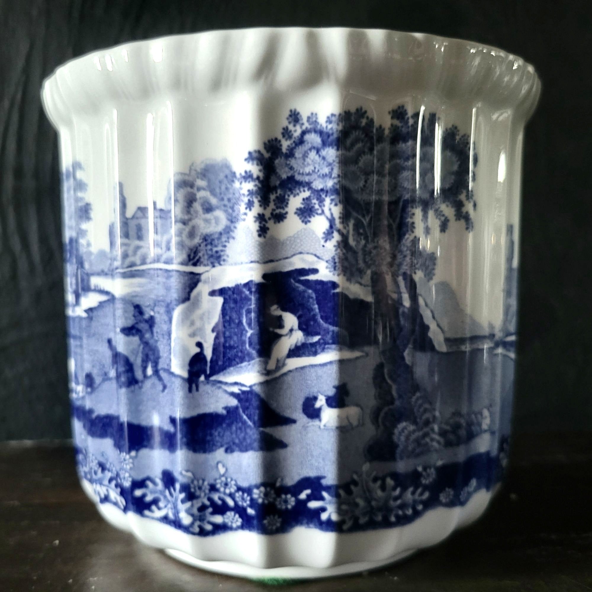 Vintage Spode Blue Italian Cachepot Fluted English Blue And White Planter 5"