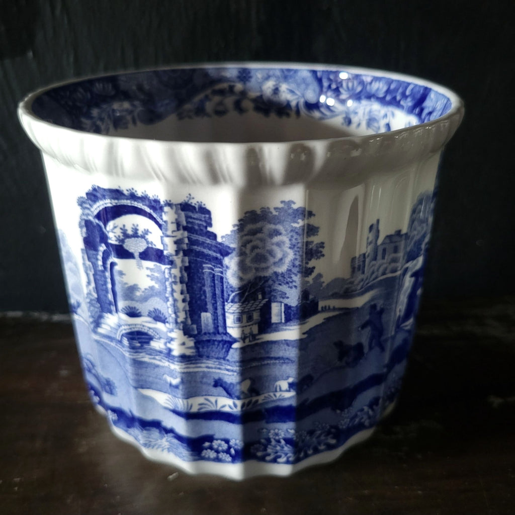 Vintage Spode Blue Italian Cachepot Fluted English Blue And White Planter 5"