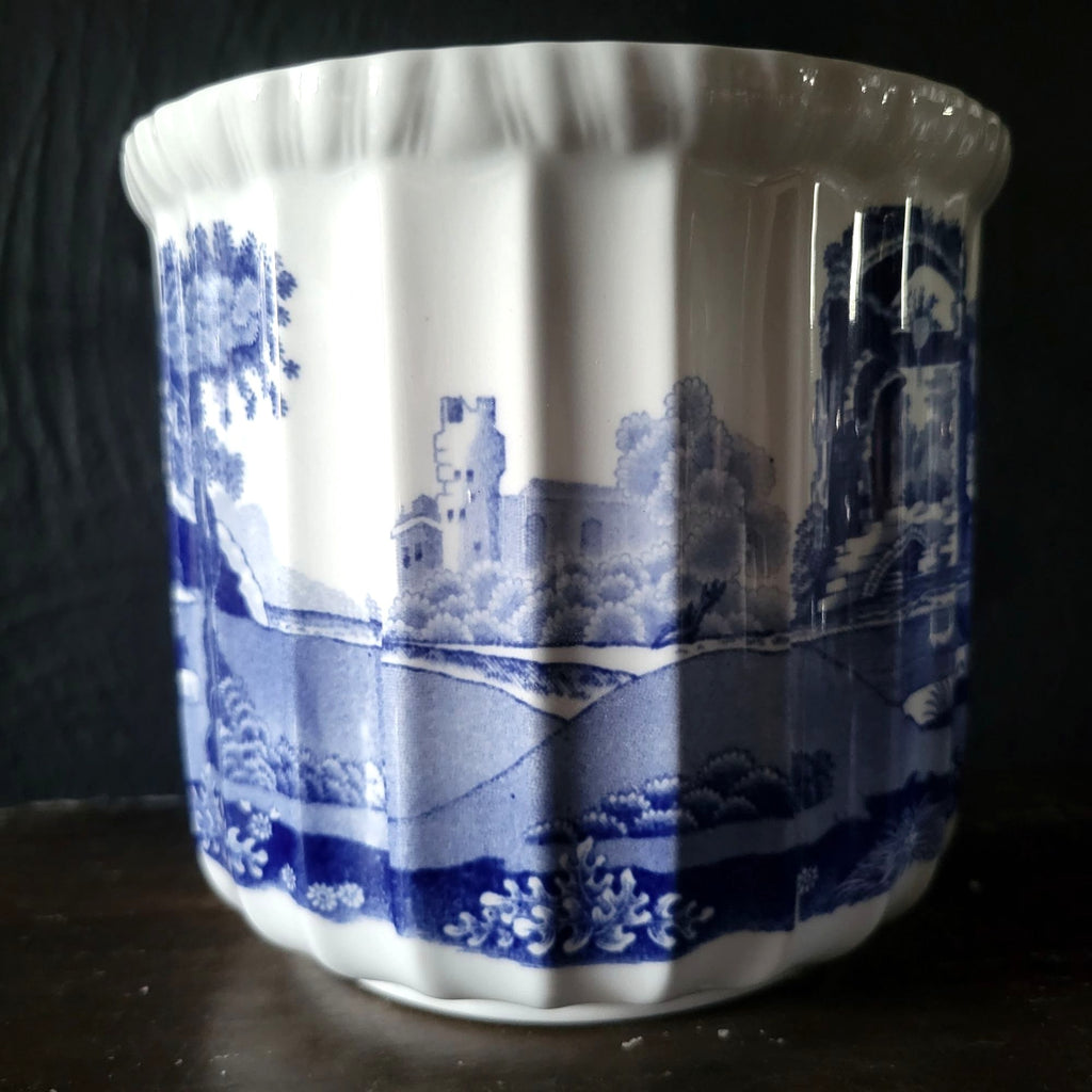 Vintage Spode Blue Italian Cachepot Fluted English Blue And White Planter 5"