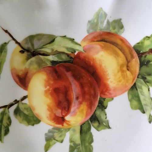 Antique RS Prussia Double Handle Scalloped Edge Porcelain Plate with Peaches