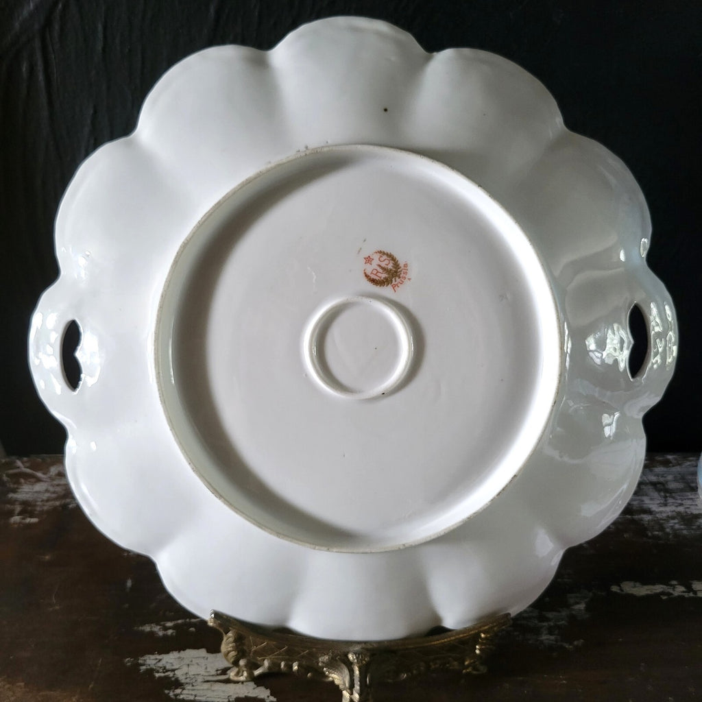 Antique RS Prussia Double Handle Scalloped Edge Porcelain Plate with Peaches