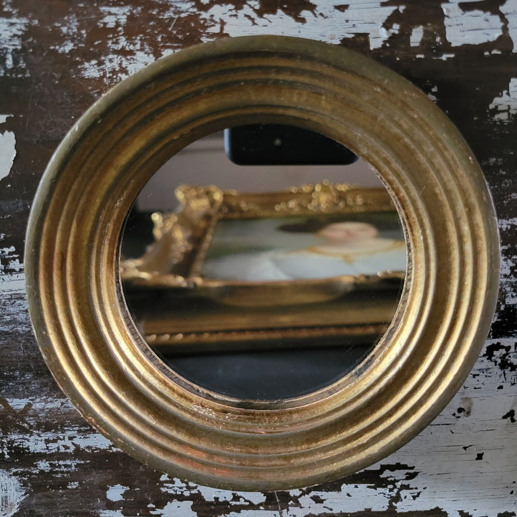 Small Vtg Italian Florentine Ornate Gold Gilt Wood Petite Mirror 5.125 Inches
