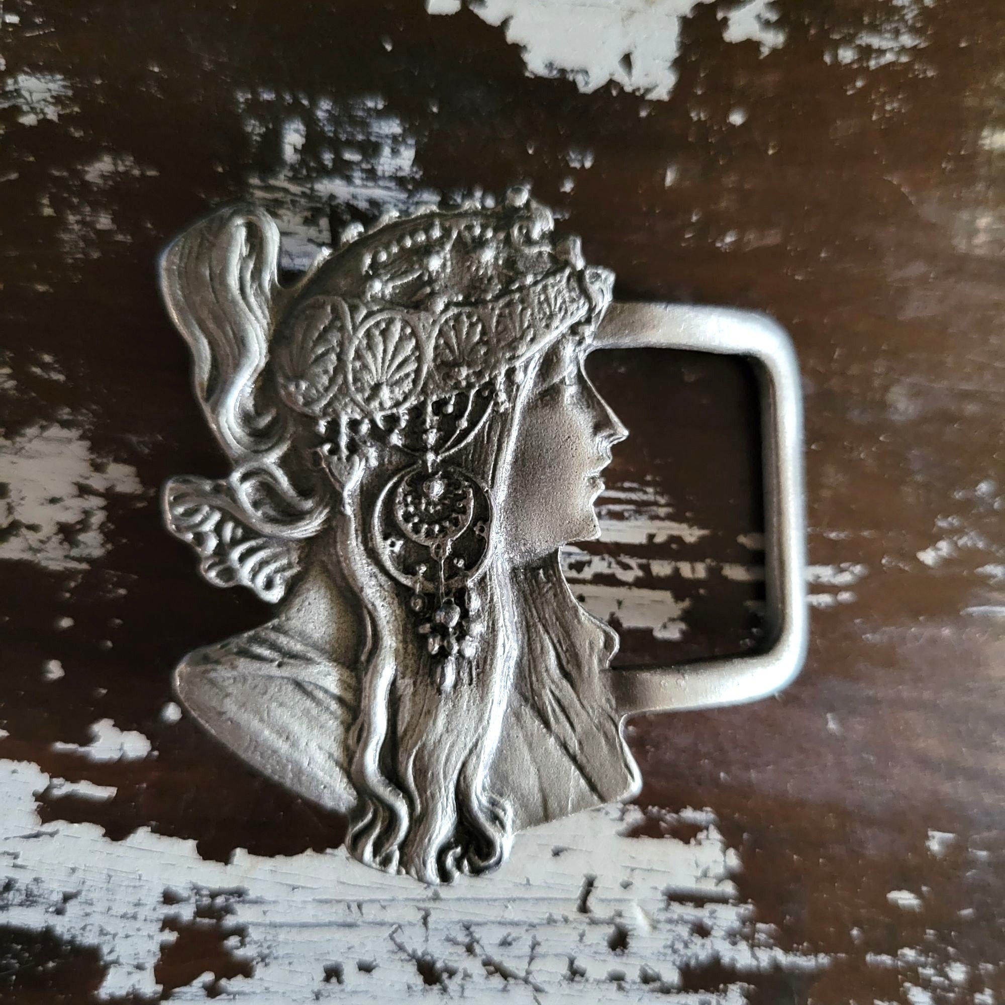 Alphonse Mucha Byzantine Brunette Belt Buckle Indiana Metal Craft Art Nouveau
