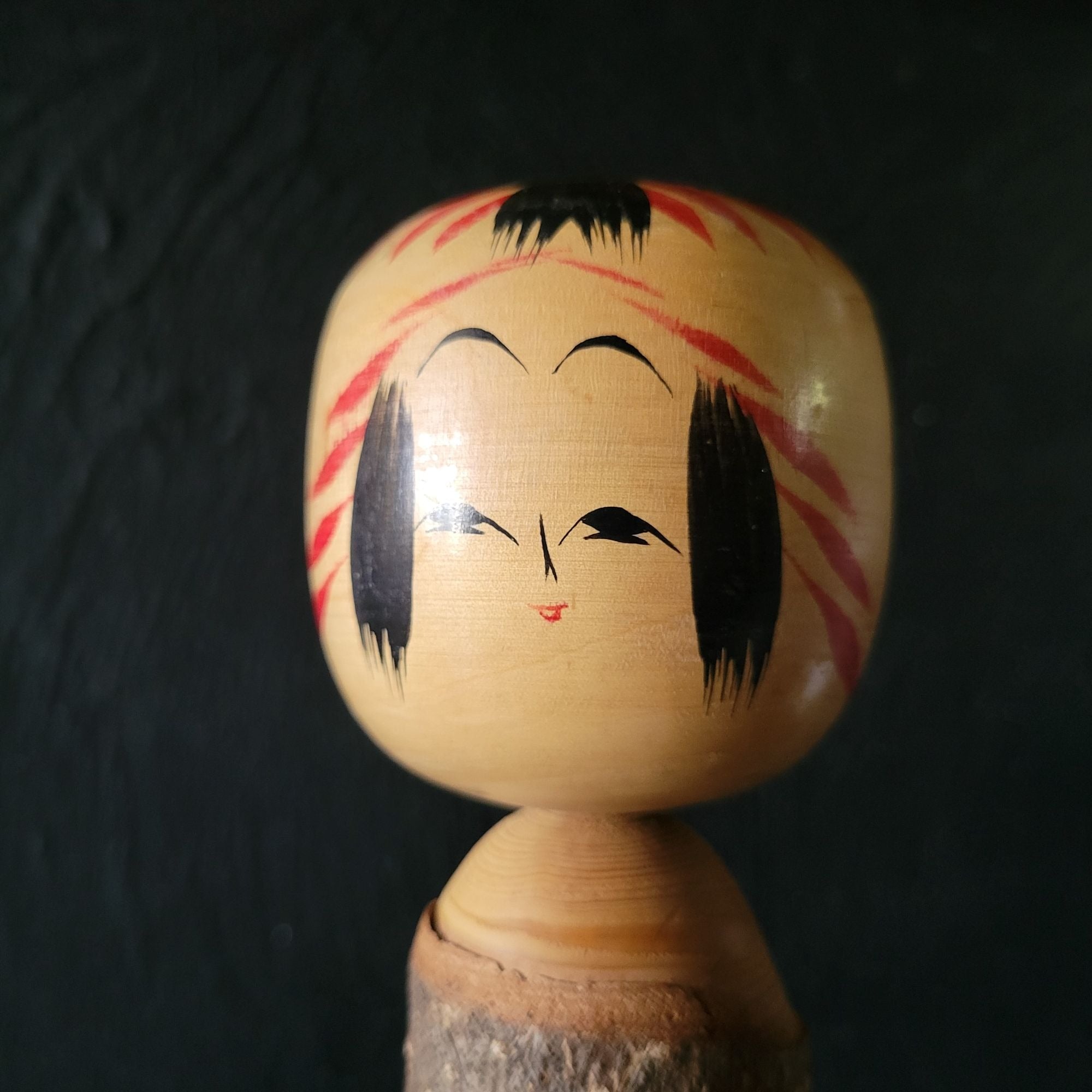 Vtg Handcrafted Japanese Kokeshi Doll Natural Wood Trunk Body Signed by Artist