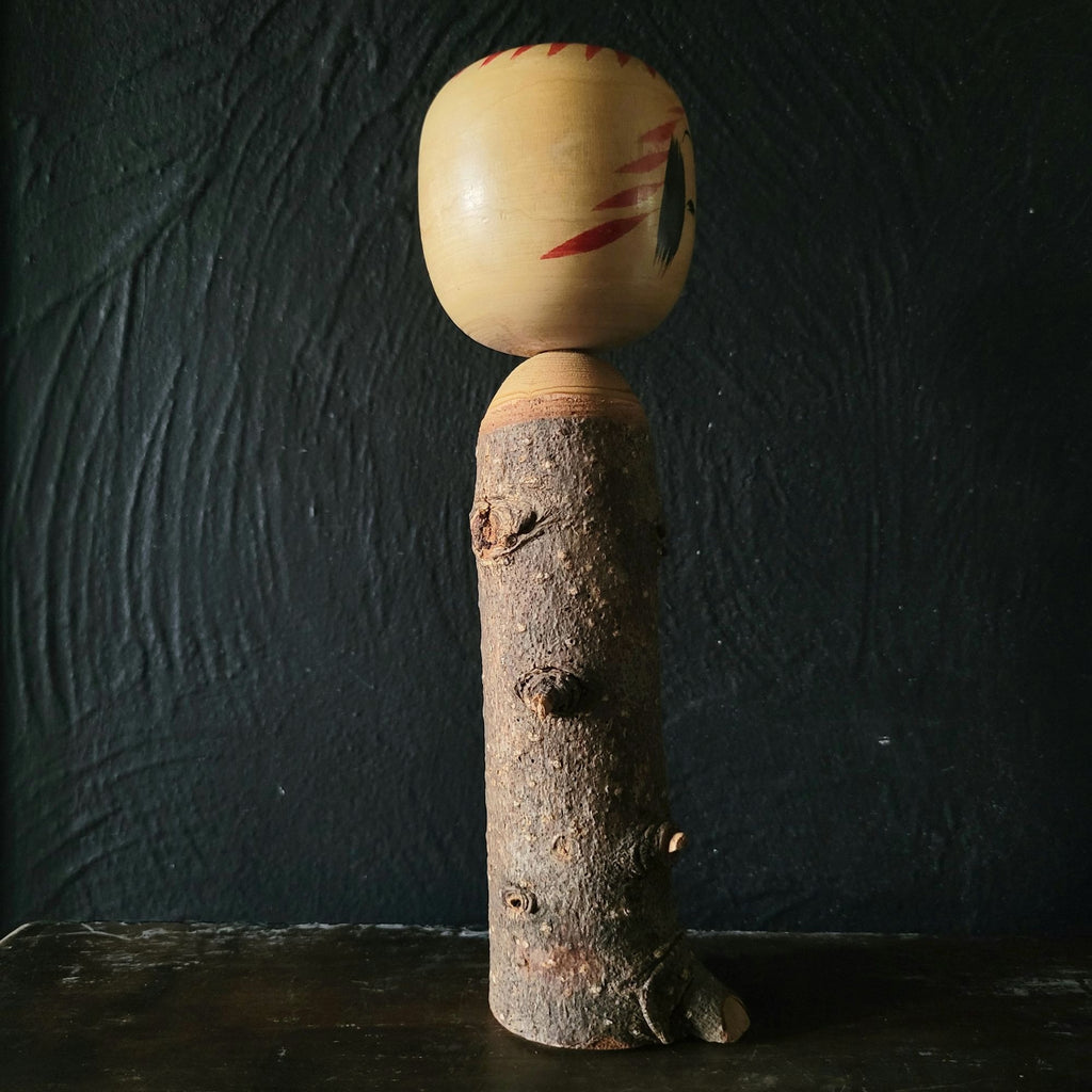Vtg Handcrafted Japanese Kokeshi Doll Natural Wood Trunk Body Signed by Artist