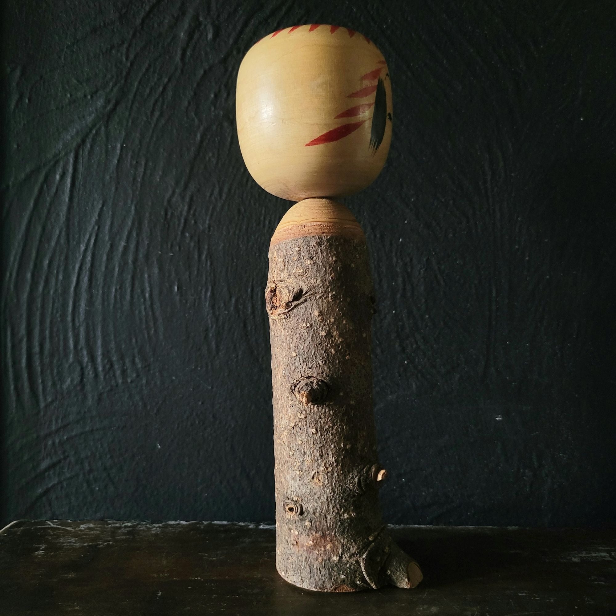 Vtg Handcrafted Japanese Kokeshi Doll Natural Wood Trunk Body Signed by Artist