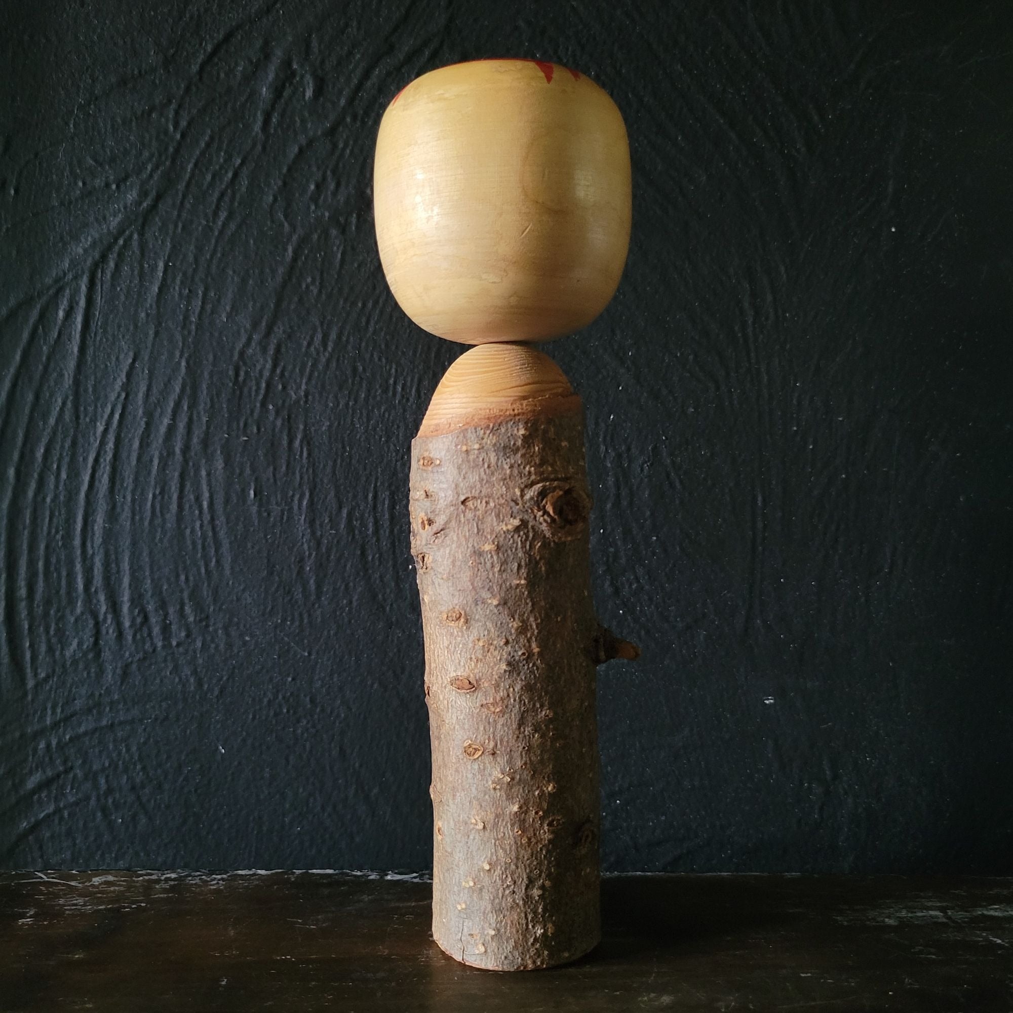 Vtg Handcrafted Japanese Kokeshi Doll Natural Wood Trunk Body Signed by Artist