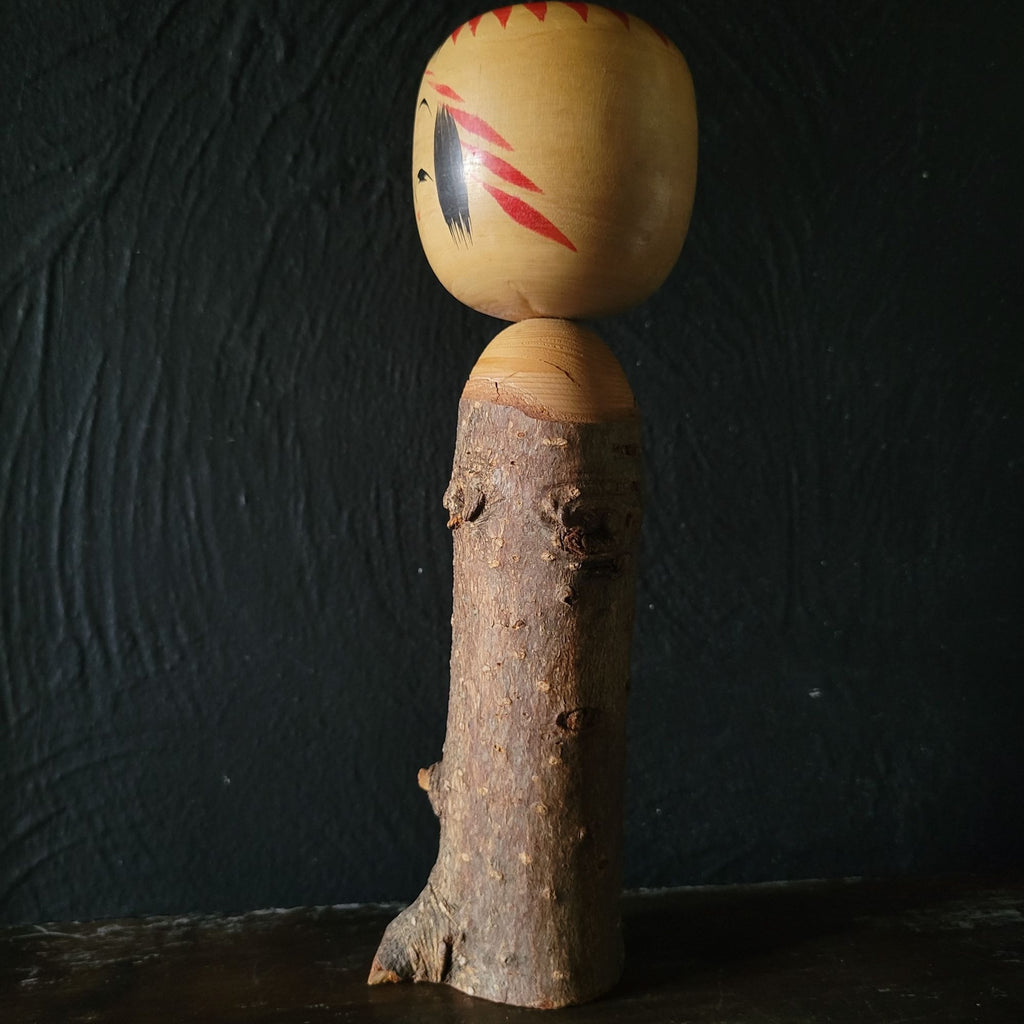 Vtg Handcrafted Japanese Kokeshi Doll Natural Wood Trunk Body Signed by Artist