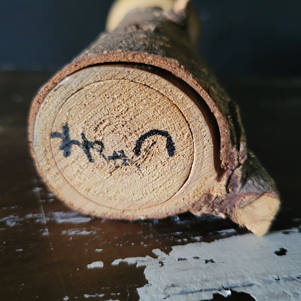 Vtg Handcrafted Japanese Kokeshi Doll Natural Wood Trunk Body Signed by Artist
