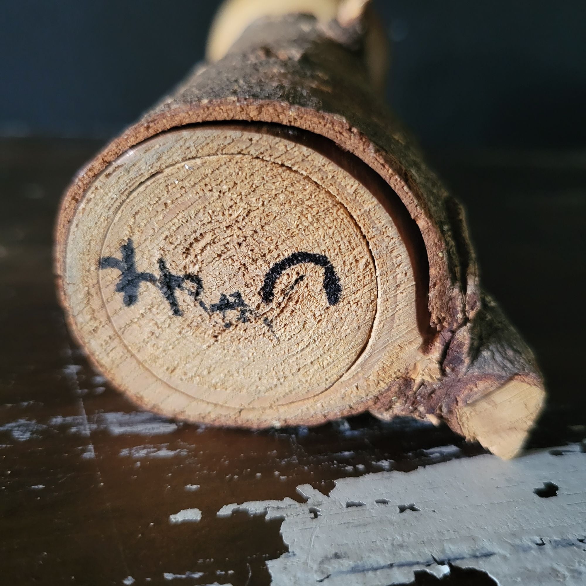 Vtg Handcrafted Japanese Kokeshi Doll Natural Wood Trunk Body Signed by Artist