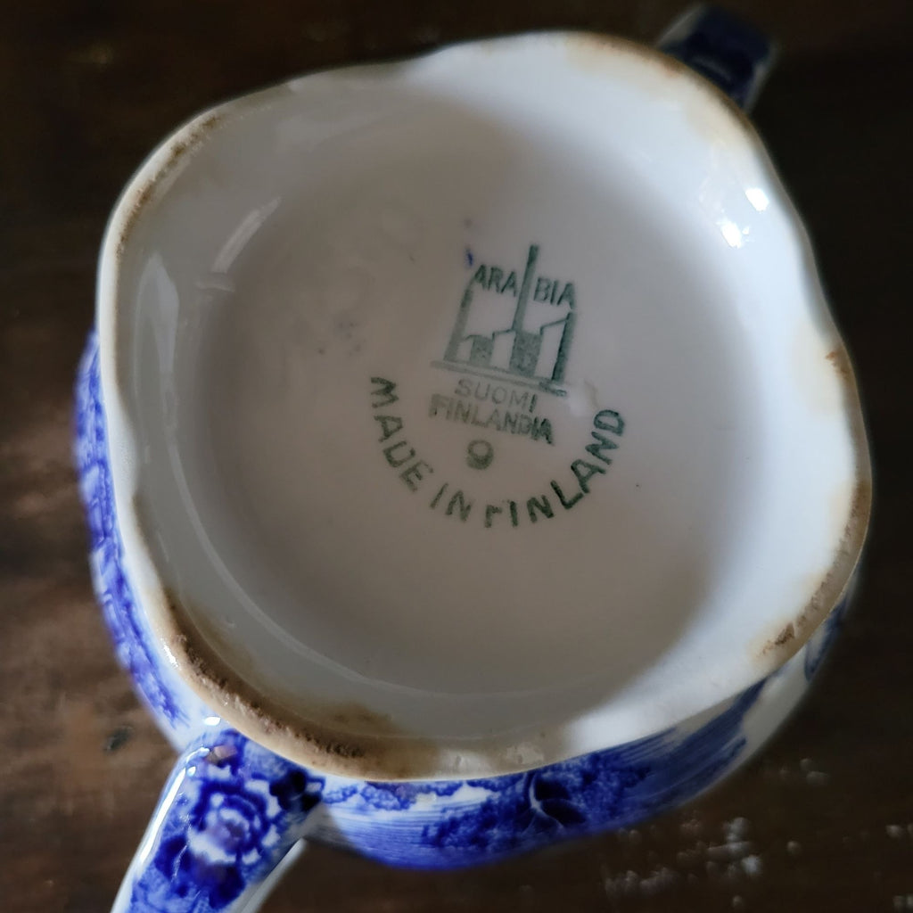 Vtg Landscape Blue By Arabia Of Finland Blue & White Sugar Bowl Dual Handles