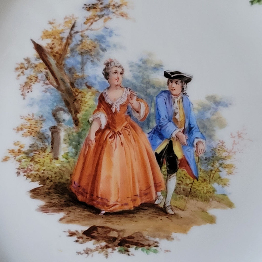 Antique Meissen Deep Plate Courting Couple Romantic Scene Floral Design 8.75"
