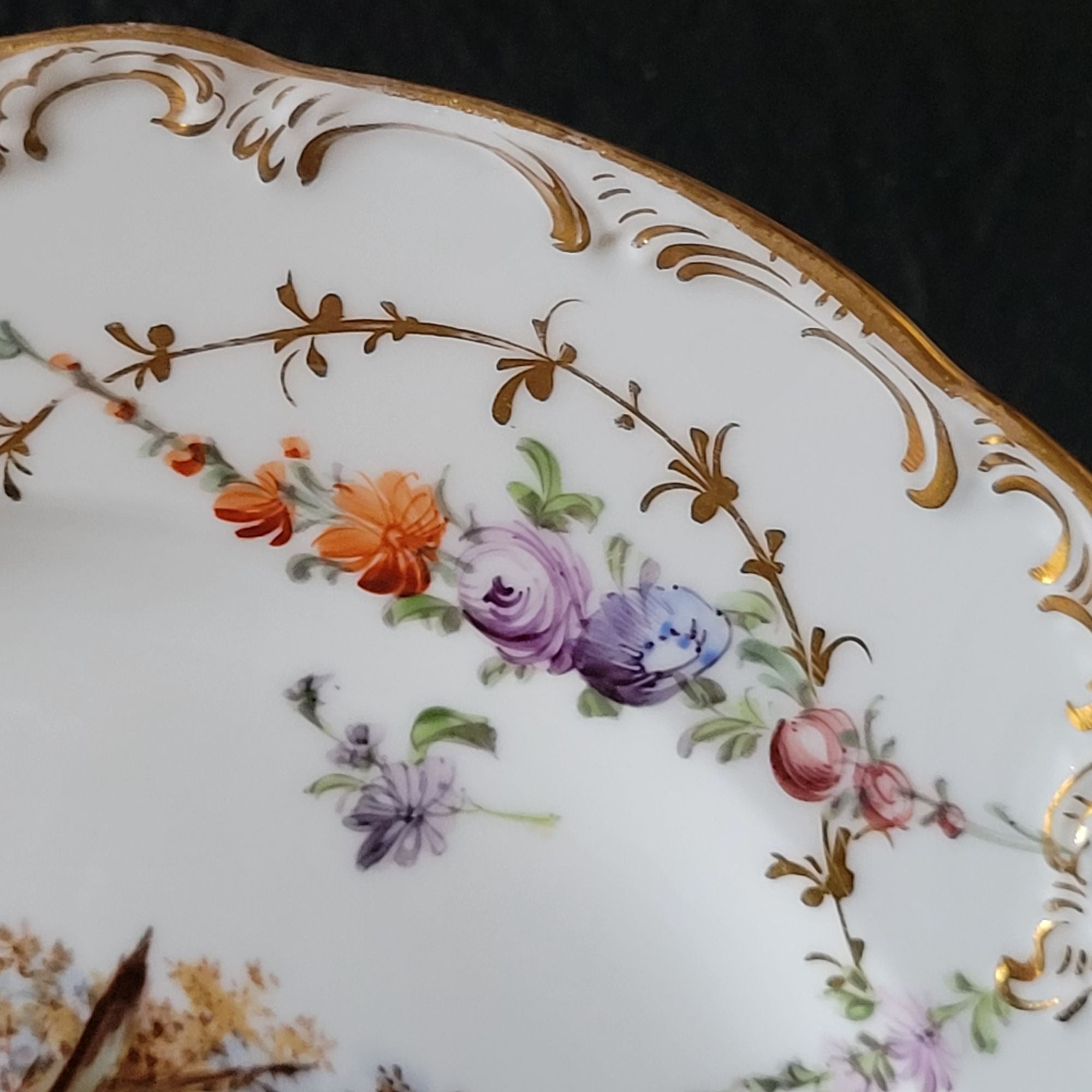 Antique Meissen Deep Plate Courting Couple Romantic Scene Floral Design 8.75"