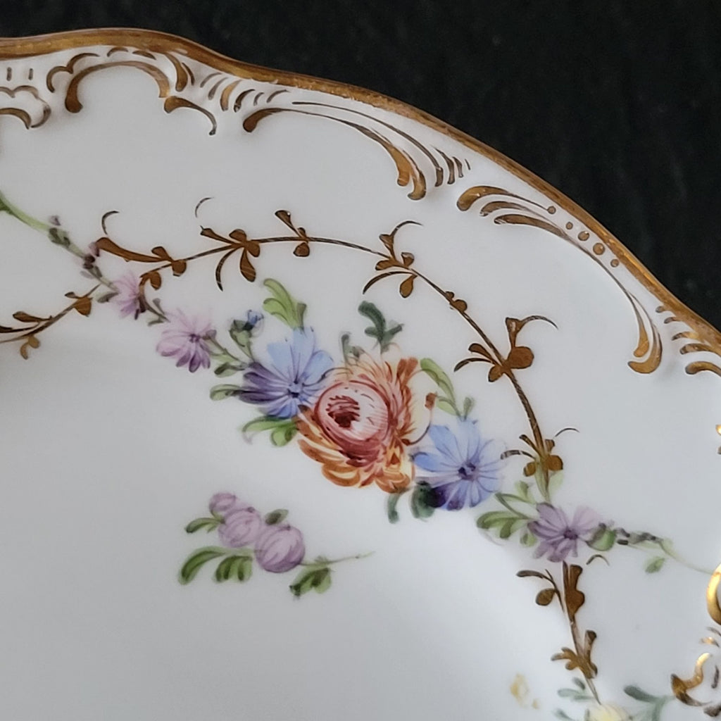 Antique Meissen Deep Plate Courting Couple Romantic Scene Floral Design 8.75"