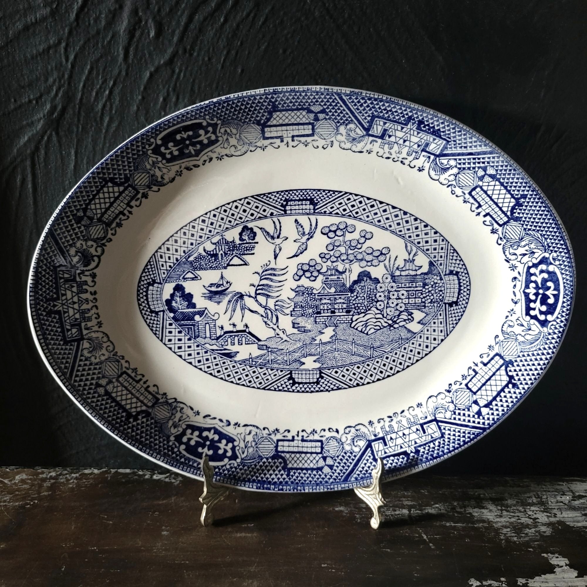 Vintage Blue Willow Homer Laughlin China Blue and White Oval Platter 13x10