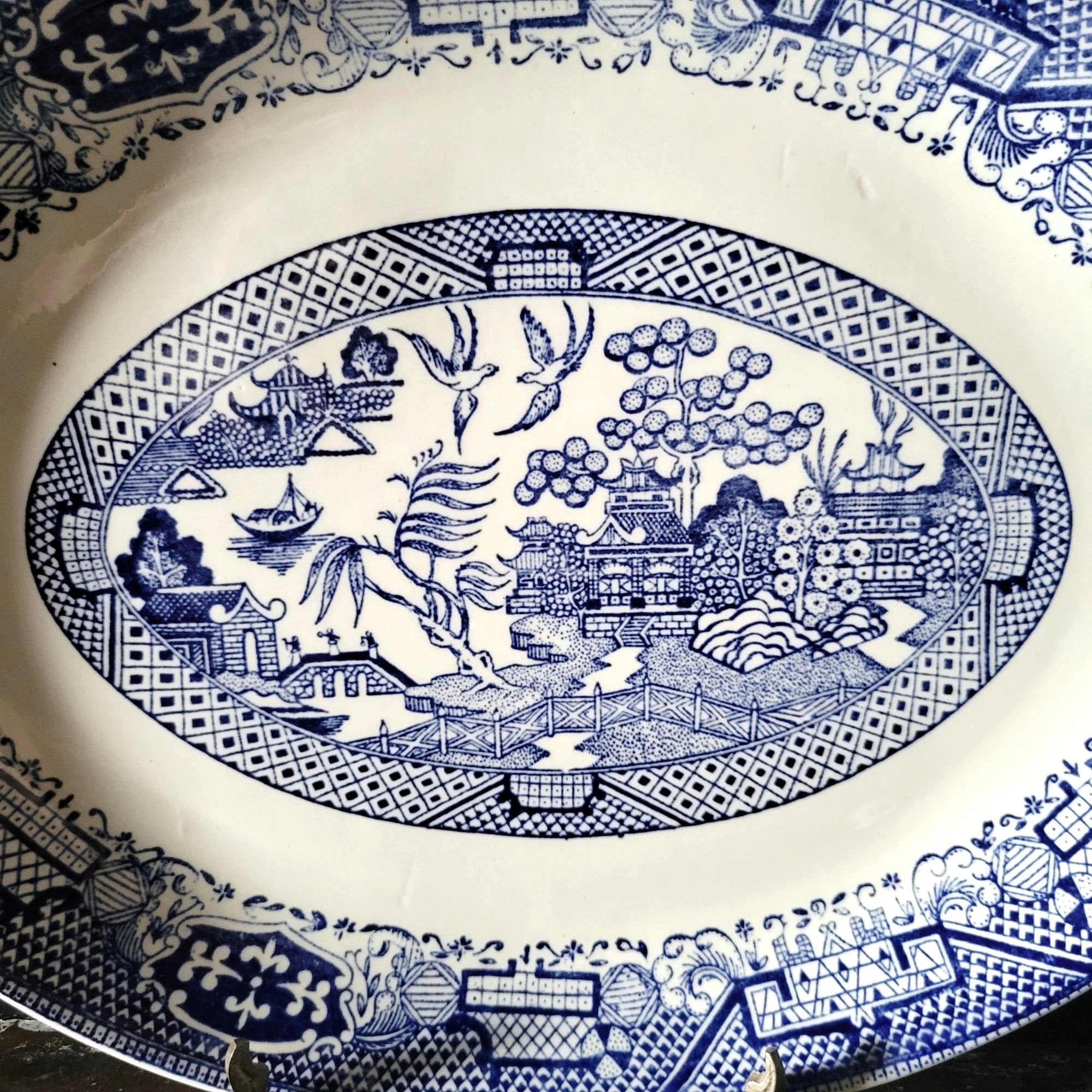 Vintage Blue Willow Homer Laughlin China Blue and White Oval Platter 13x10