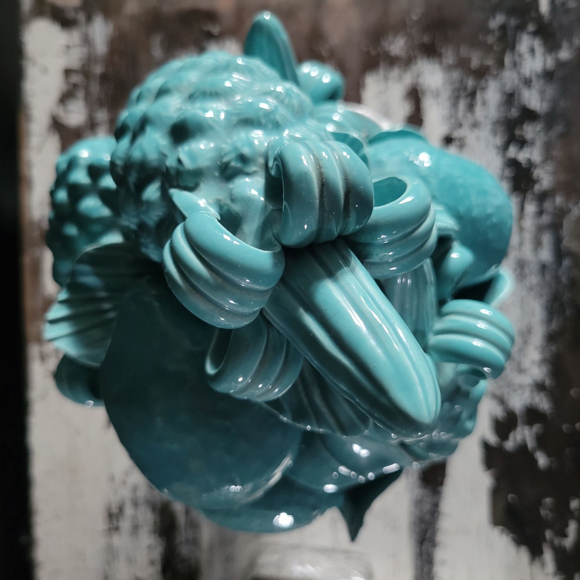 Vintage Blue Ceramic Fruit Topiary Pedestal Bowl Centerpiece With Made in Italy
