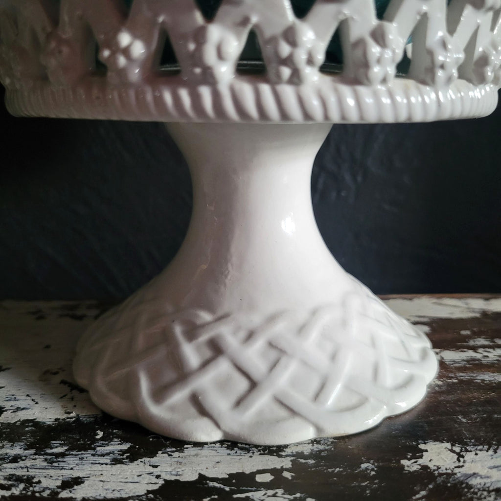 Vintage Blue Ceramic Fruit Topiary Pedestal Bowl Centerpiece With Made in Italy