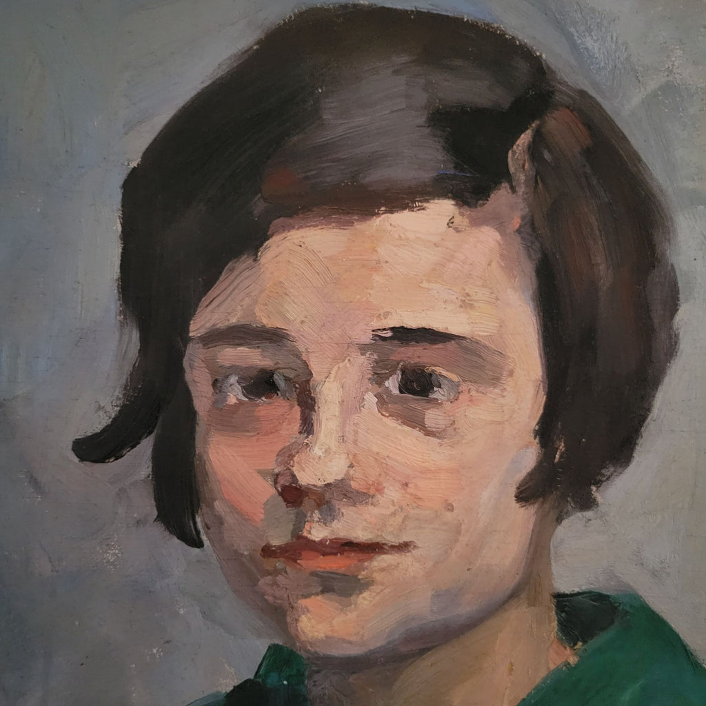Vtg Pierre Villain Painted Portrait of French Girl, Signed Oil Painting on Board
