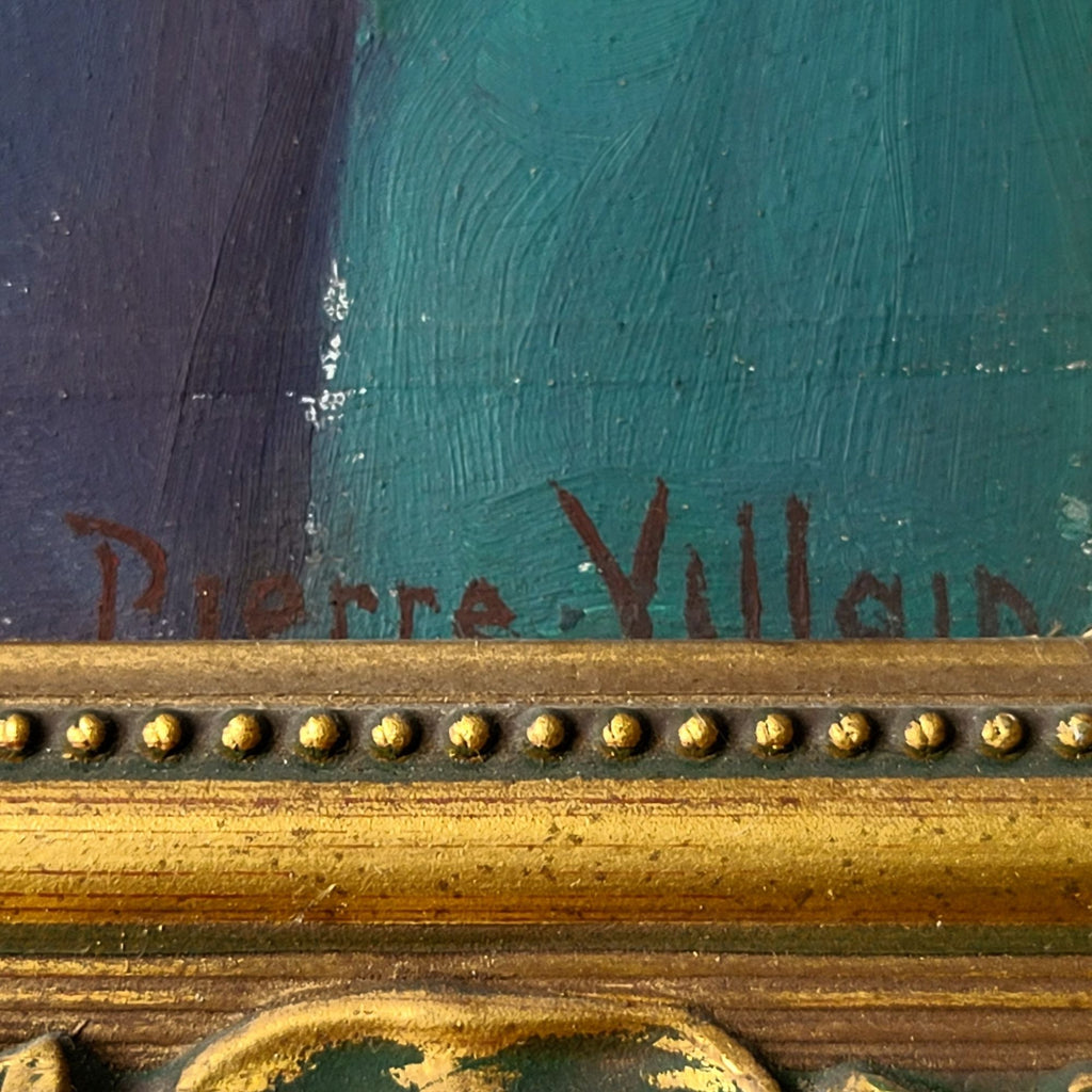 Vtg Pierre Villain Painted Portrait of French Girl, Signed Oil Painting on Board