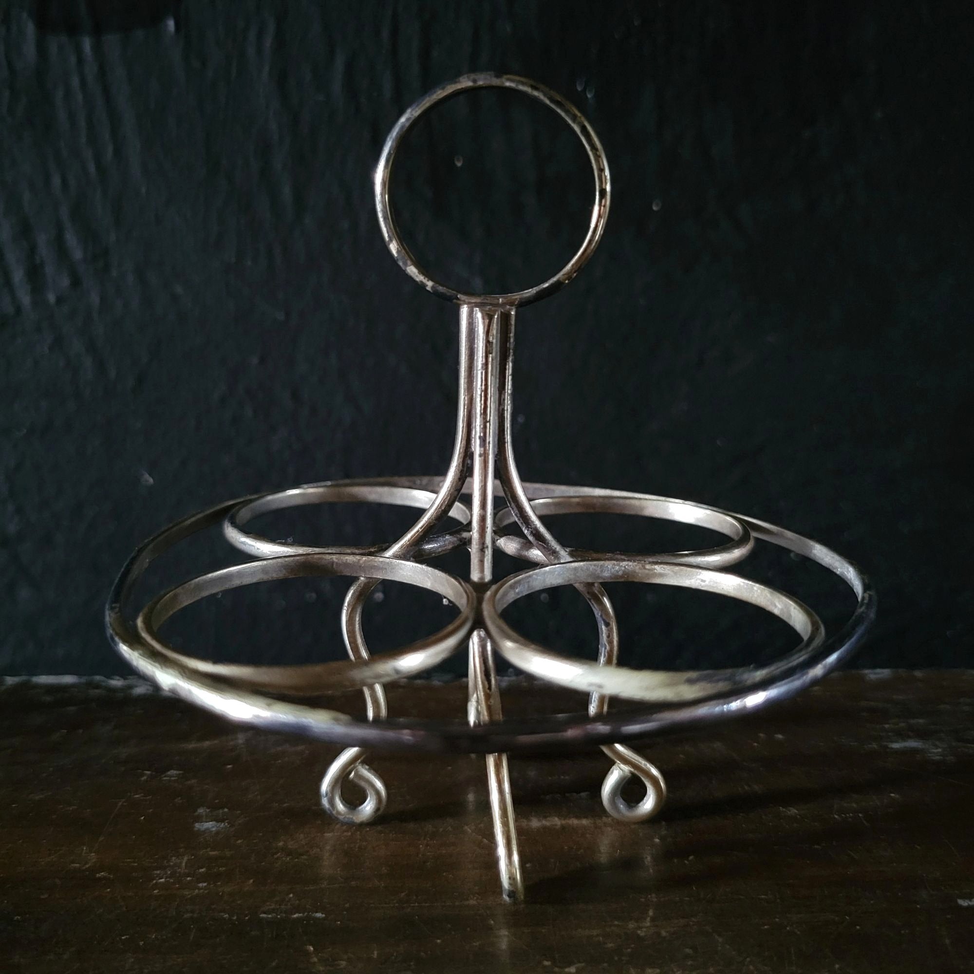 Antique Silverplate Four-Egg Holder Egg Server With Handle, Unique Serveware