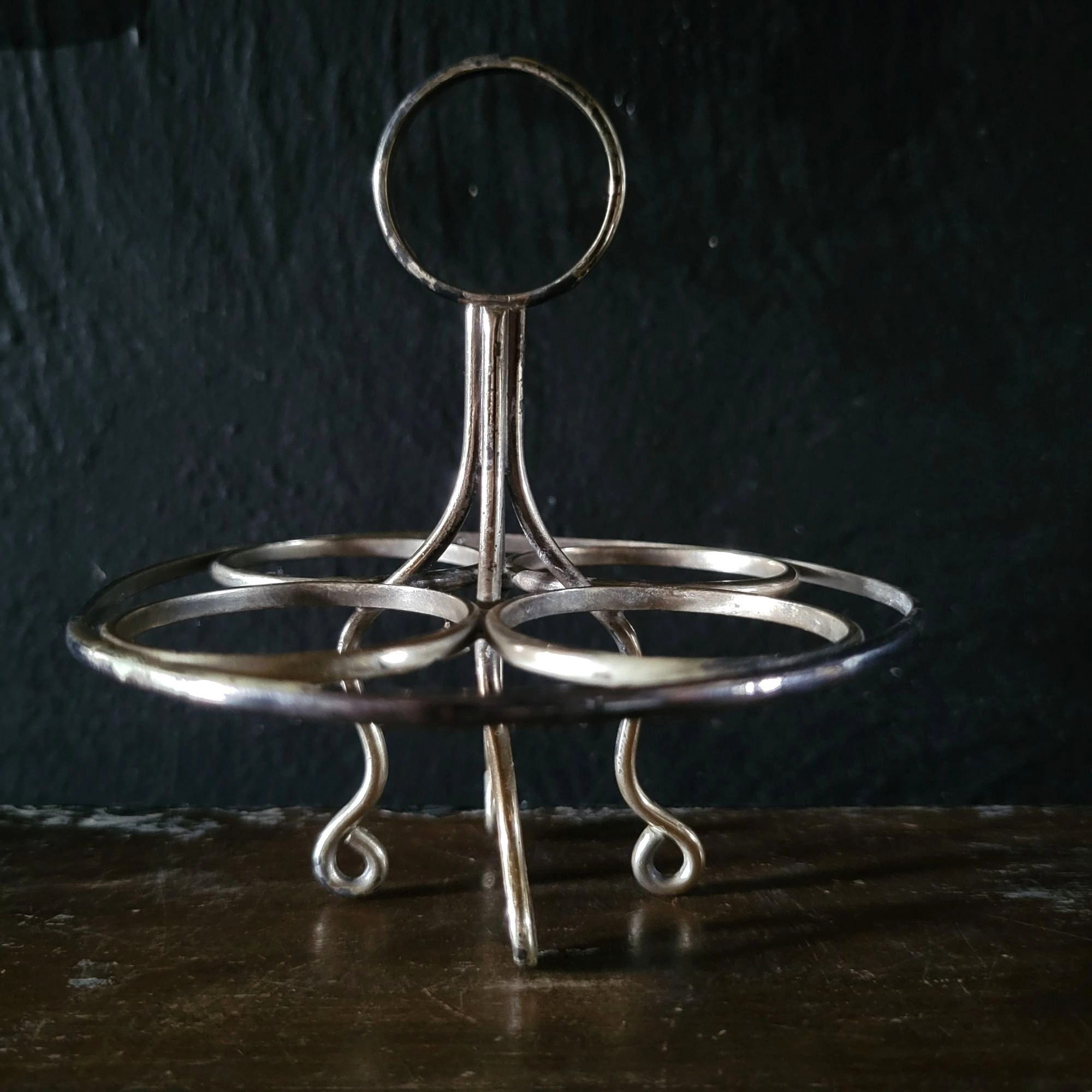 Antique Silverplate Four-Egg Holder Egg Server With Handle, Unique Serveware