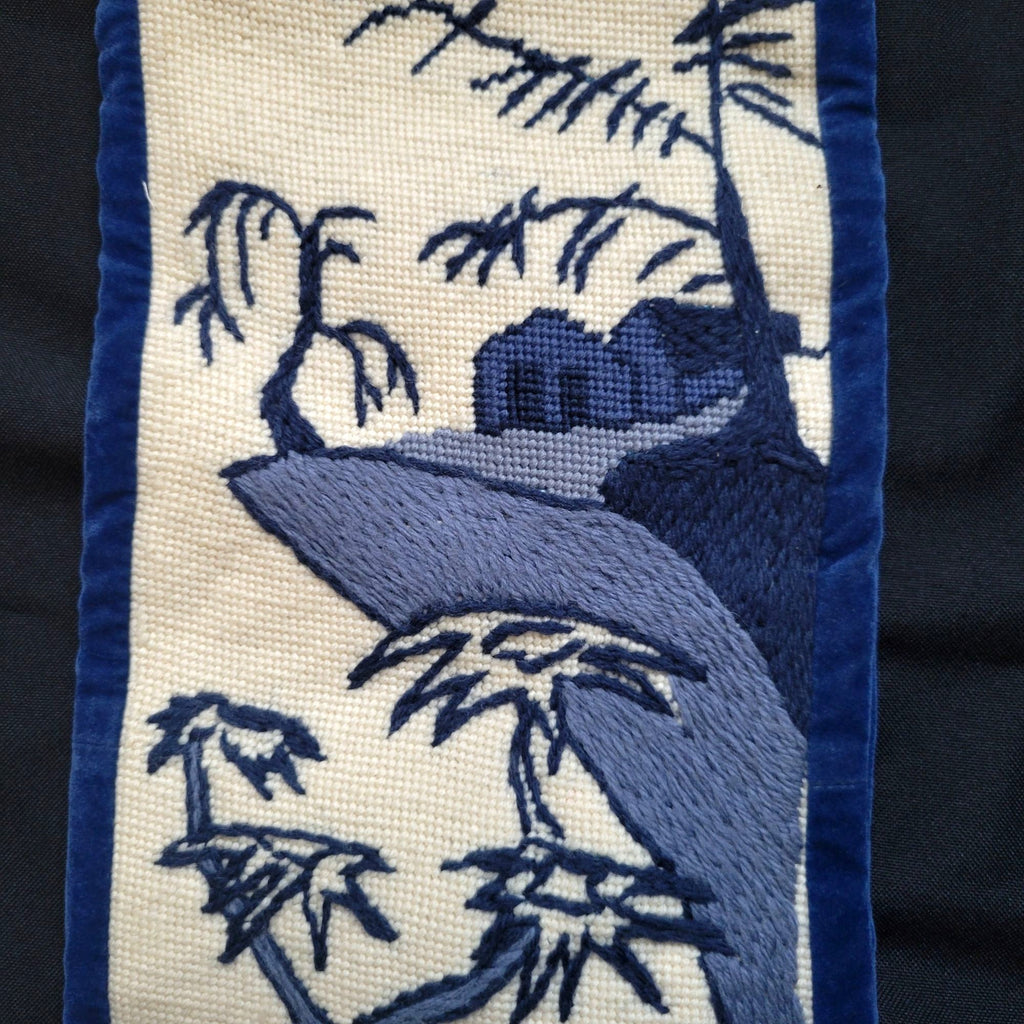 Vintage Chinoiserie Needlepoint Bell Pull Wall Hanging Asian Scene