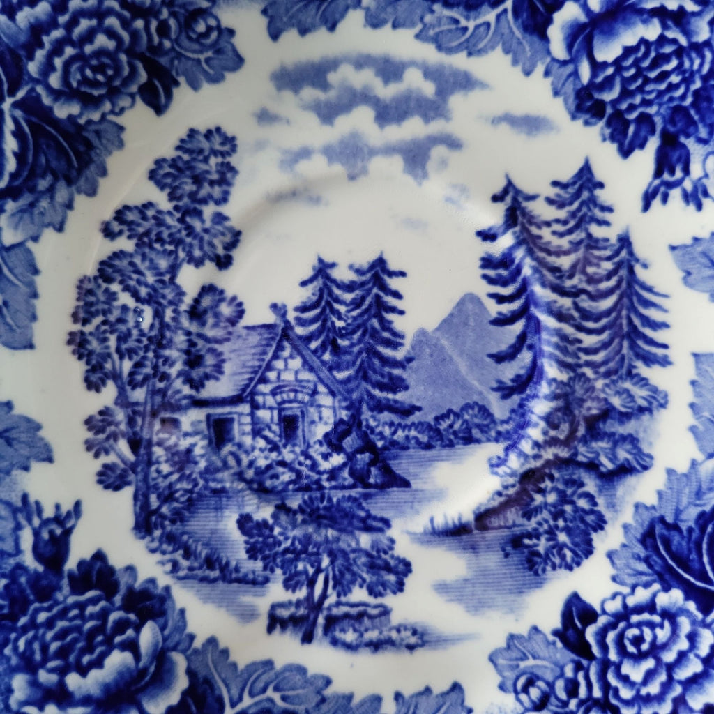 Vintage Landscape Blue By Arabia Of Finland Blue and White Transferware Saucer