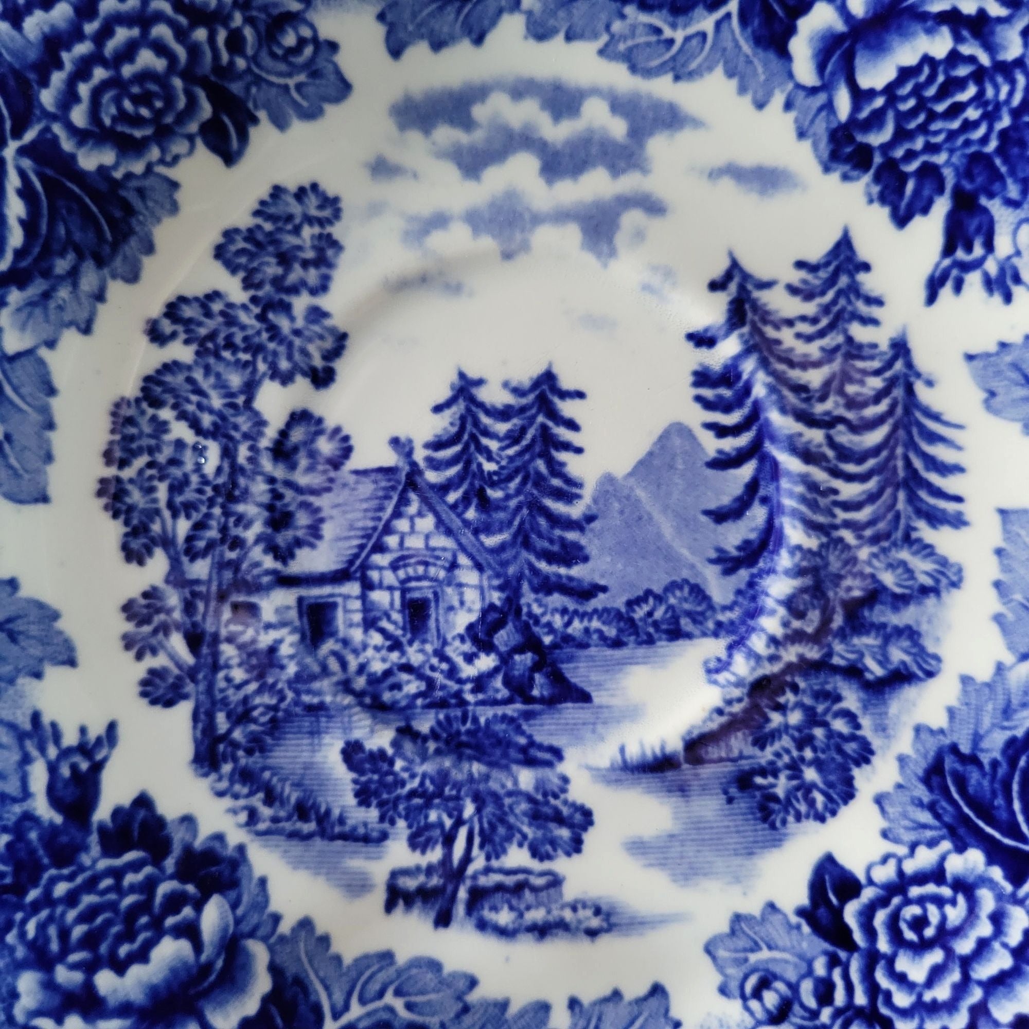 Vintage Landscape Blue By Arabia Of Finland Blue and White Transferware Saucer