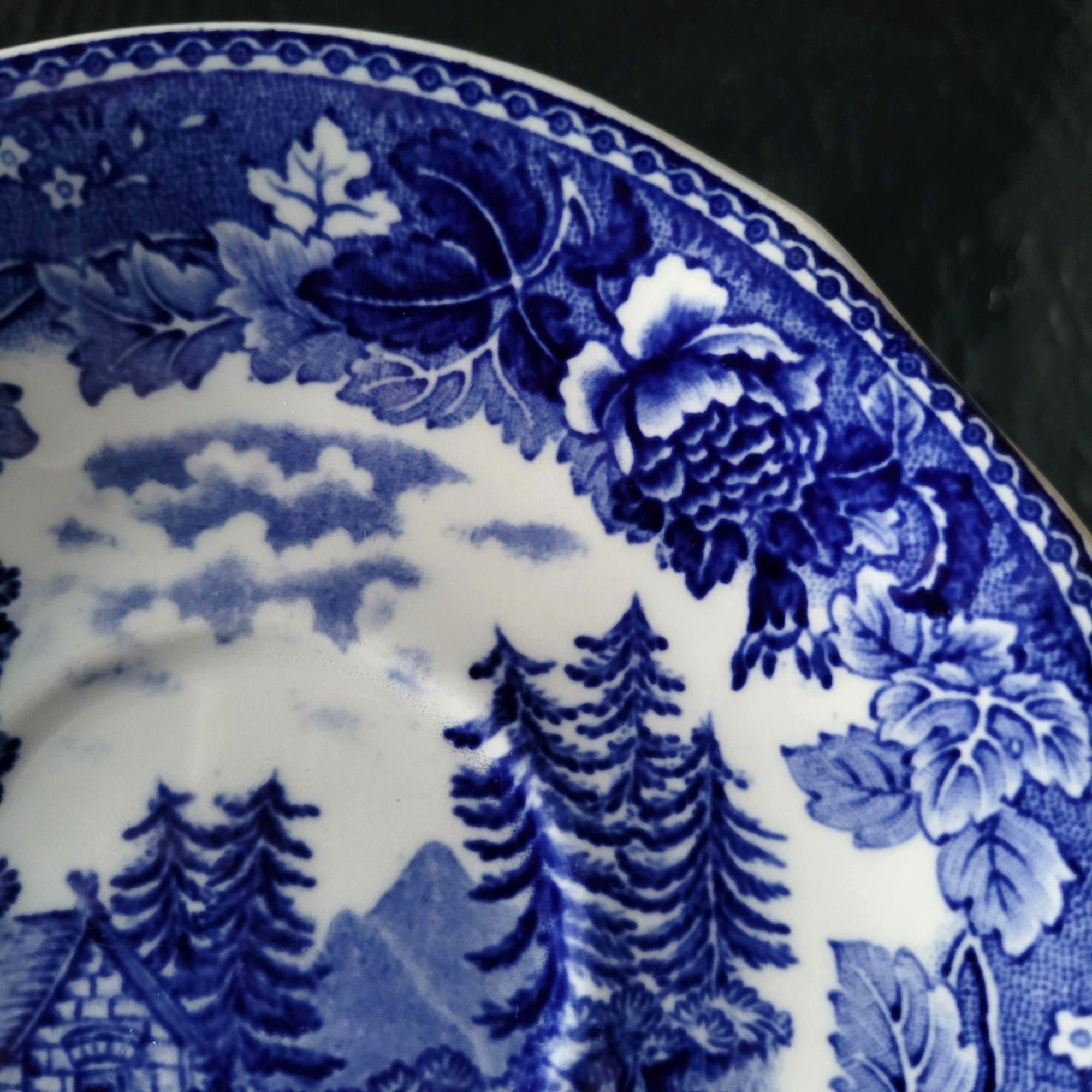 Vintage Landscape Blue By Arabia Of Finland Blue and White Transferware Saucer