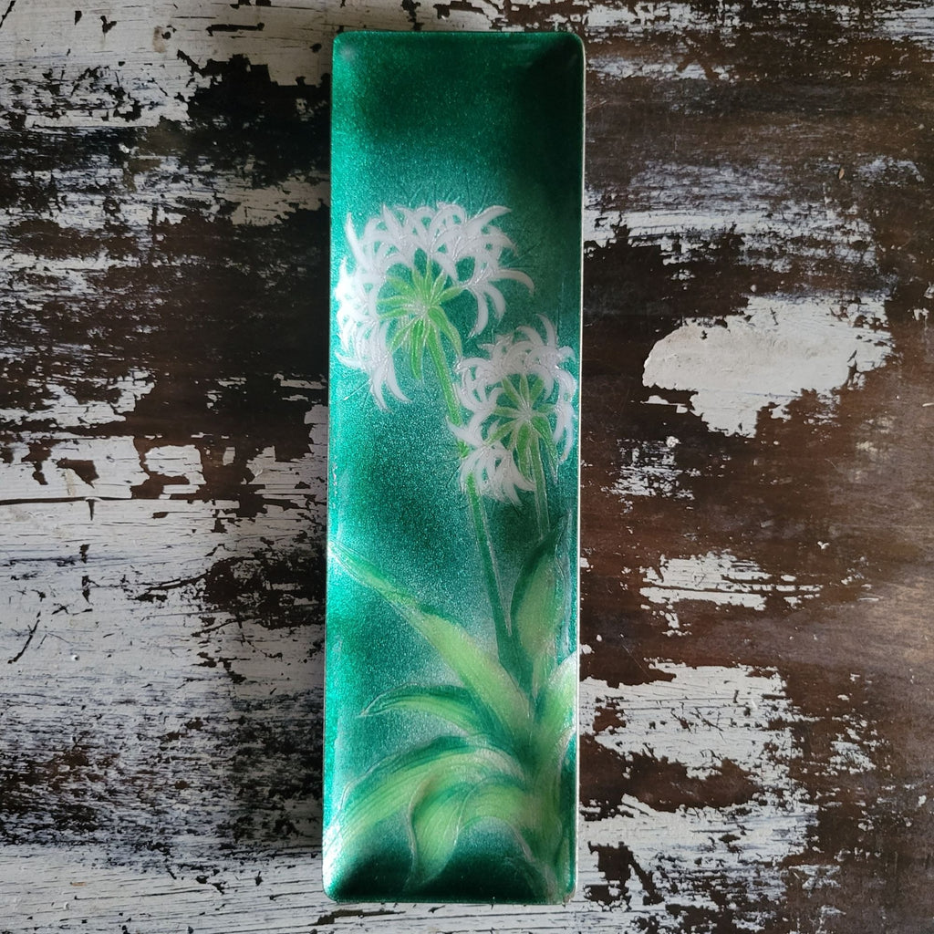 Vtg Ando Cloisonne Japanese Rectangular Pen Pencil Tray Floral Enamel On Metal