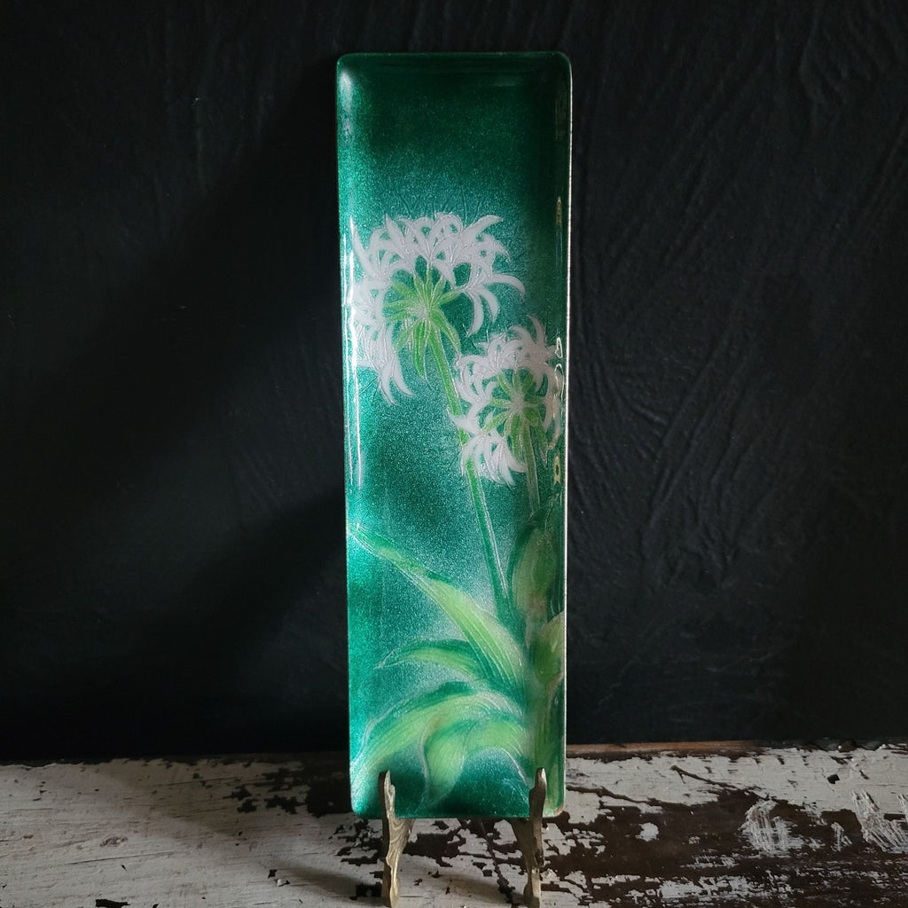 Vtg Ando Cloisonne Japanese Rectangular Pen Pencil Tray Floral Enamel On Metal